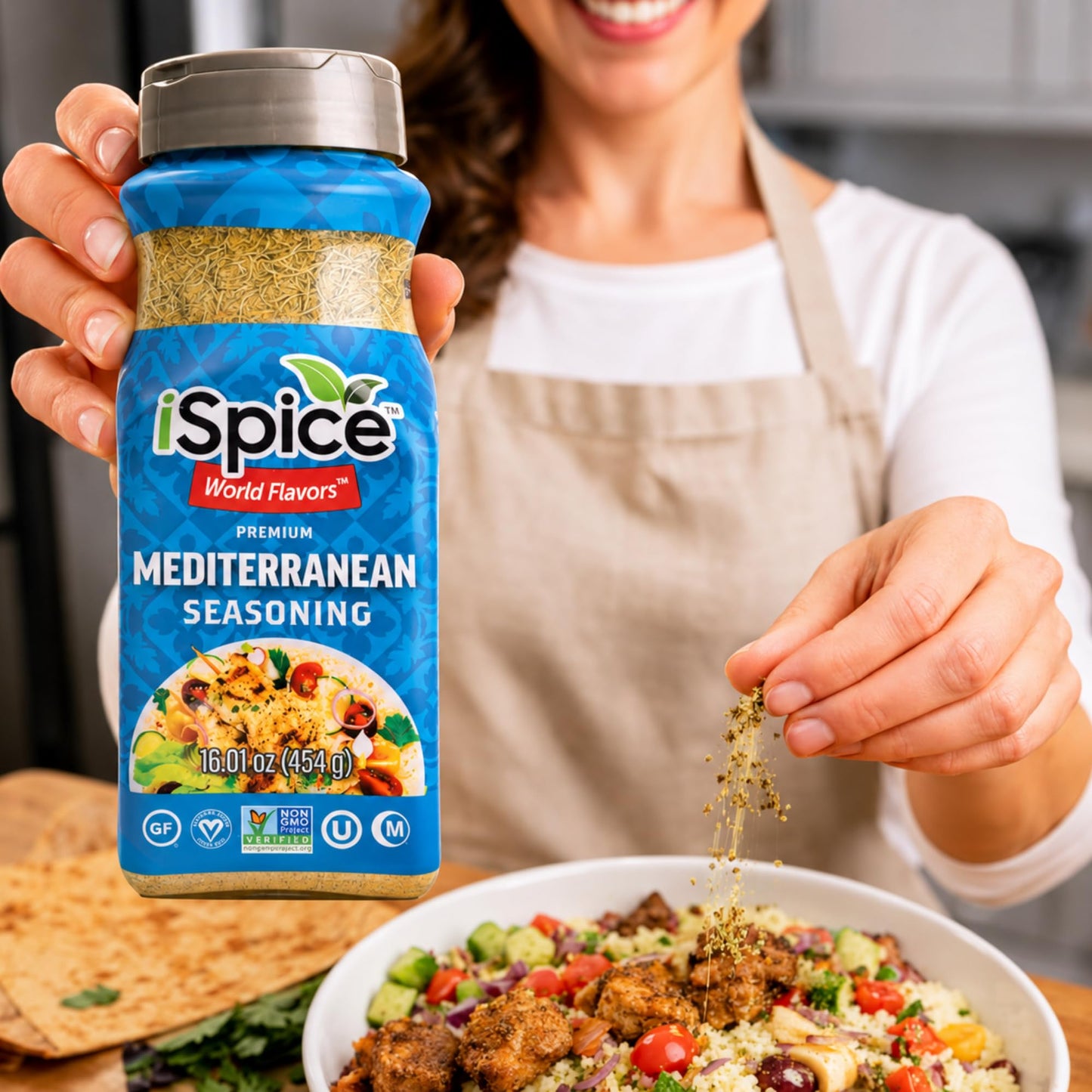 iSpice Blend | Mediterranean Seasoning | 16.01 oz | Mixed Spice & Seasoning | Bulk Size | Halal | Kosher (Mediterranean)
