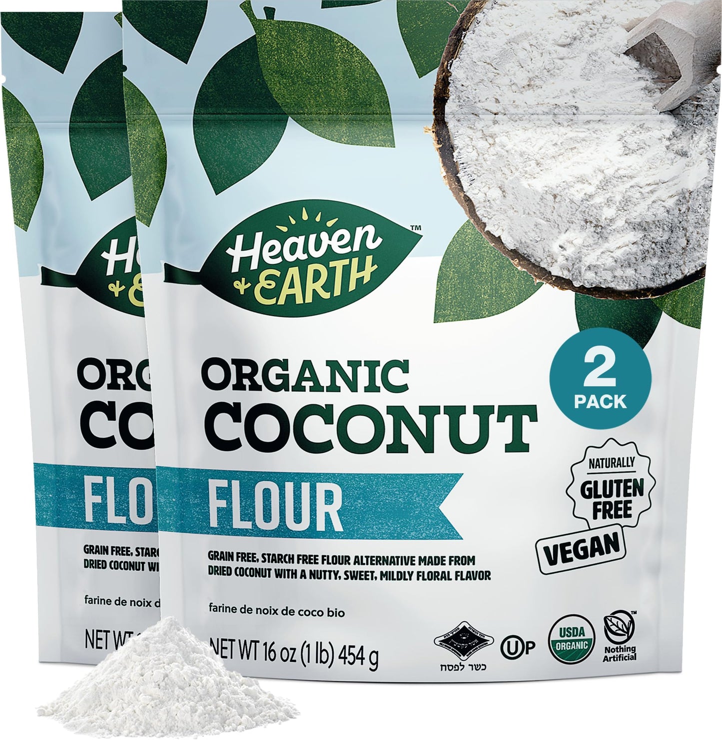 Heaven & Earth Organic Coconut Flour, 16oz (2 Pack) | Gluten Free & Grain Free Flour | Keto Flour for Baking | Paleo Friendly | Low Carb Flour | Vegan