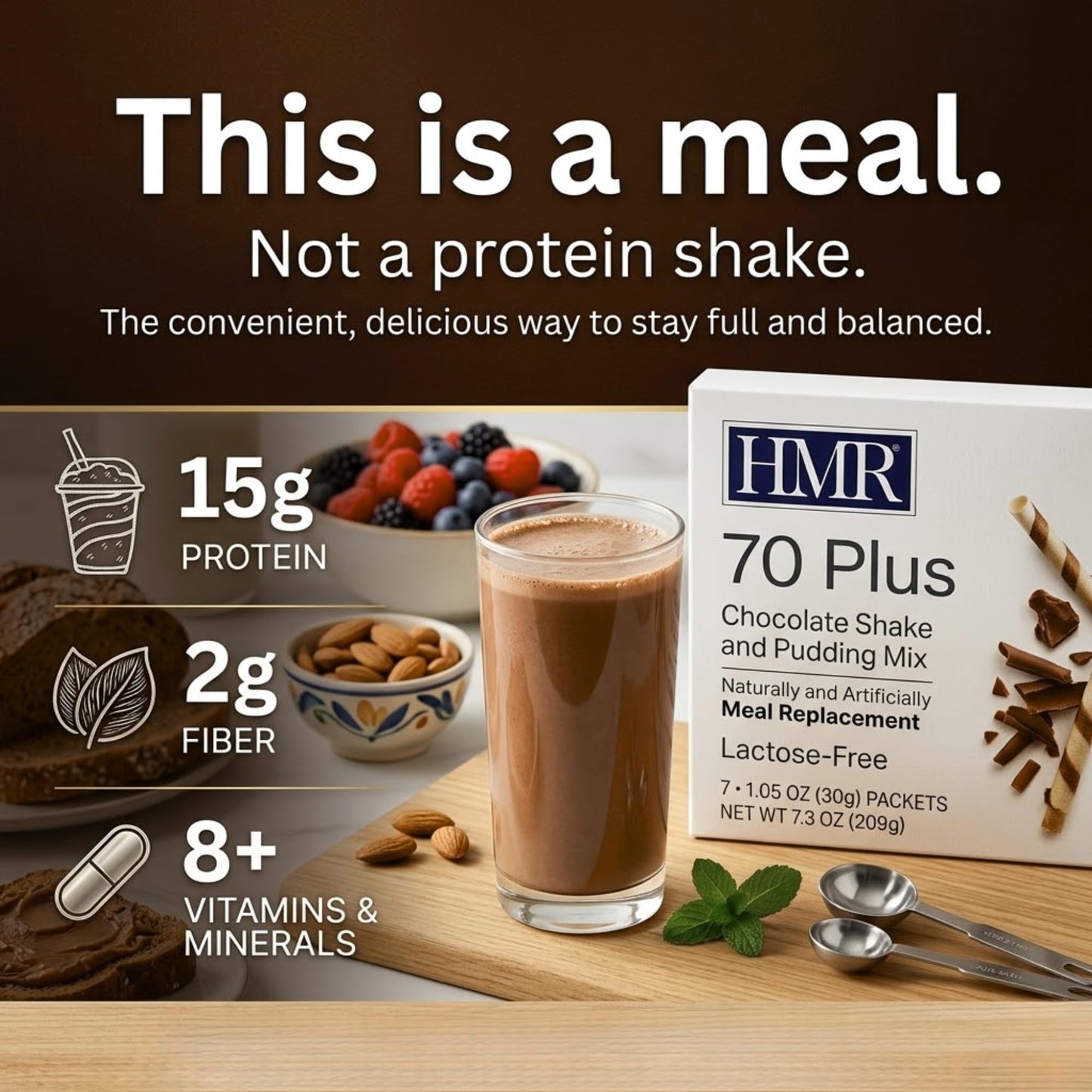 HMR 70 Plus Shake & Pudding Mix | Meal Replacement Powder | Lactose-Free | 15g Protein | Easy to Make | Low Calorie (7.35 Ounce (Pack of 1)