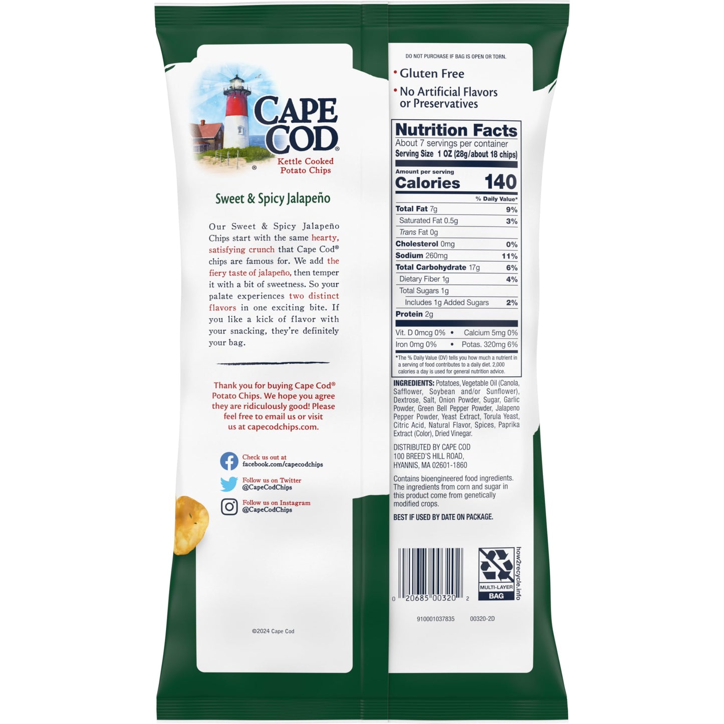 Cape Cod Sweet & Spicy Jalapeno Chips, 7.5 Oz Bag