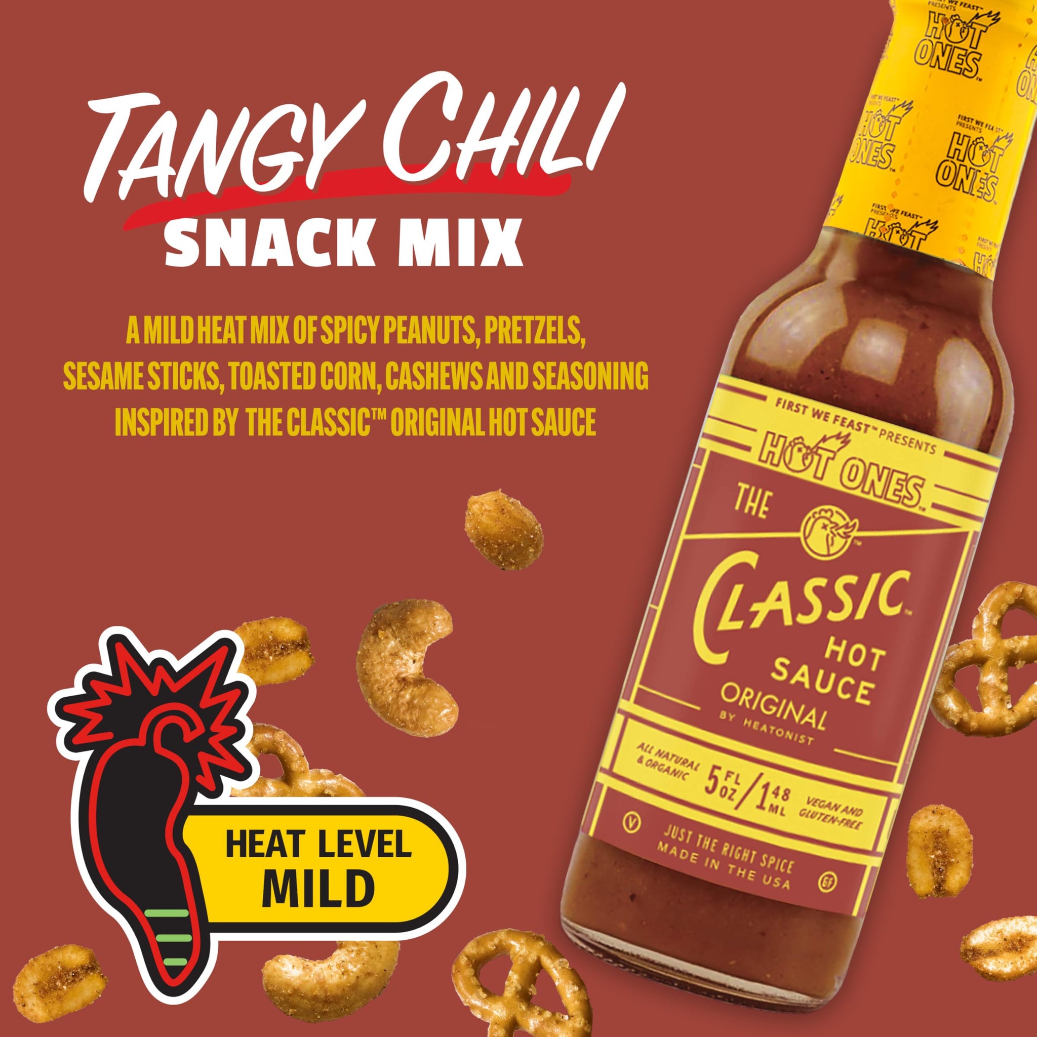Snak Club x Hot Ones Snack Mix, Hot Habanero, Sweet Smoky, and Tangy Chili, Spicy Snacks with Peanuts, Pretzels, Sesame Sticks, Toasted Corn, Cashews