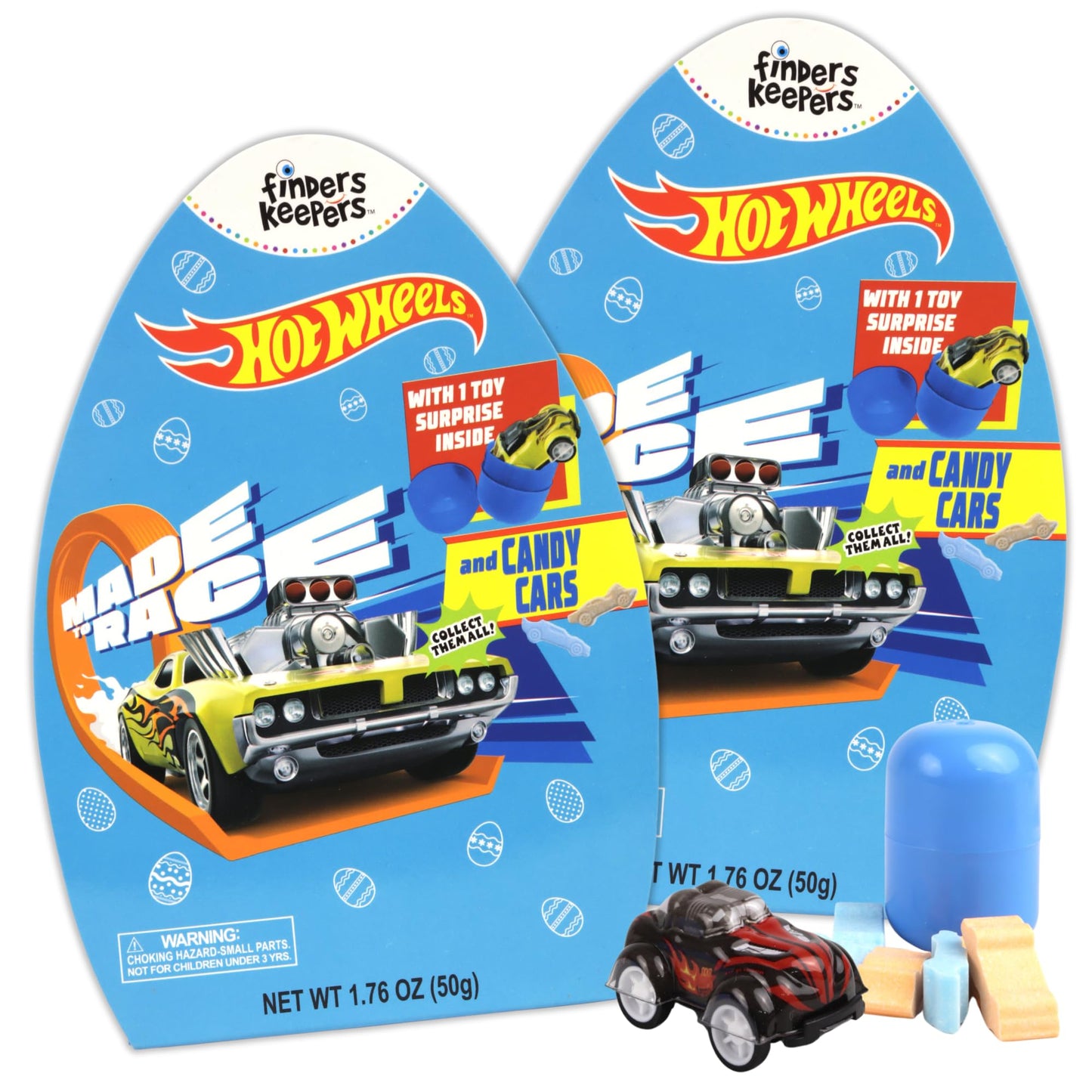 Hot Wheel Themed Finders Keepers Set, Assorted Hard Candies and Car Figurine Inside, 1.76 Ounces (Pack of 2)