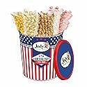 Jody's Gourmet Popcorn Red White & Blue Stripes Tin - 4th of July Popcorn Variety With Caramel Corn, Patriotic Kettle Corn, Double Cheddar, Sea Salt