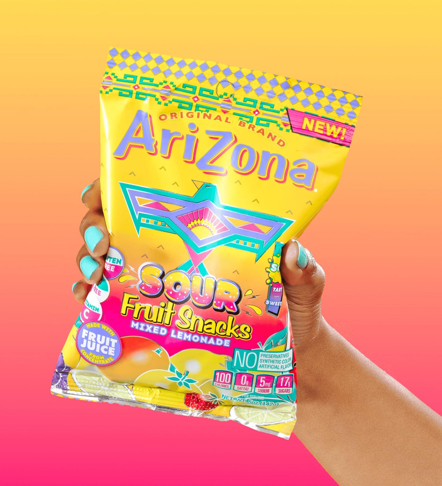 AriZona Sour Lemonade Fruit Snacks - NEW - 5 Ounce Bags (Pack of 12) - Gluten Free - Gummy Chews