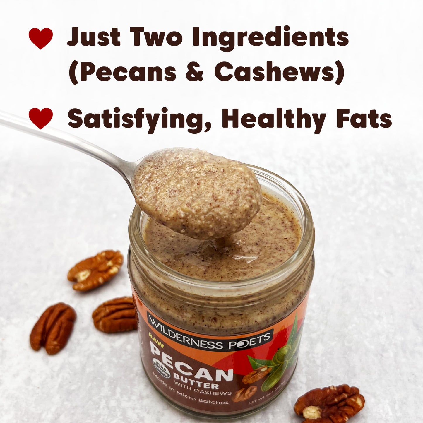 Wilderness Poets, Pecan Butter with Cashews - Organic & Raw (8 Ounce) - Glass Jar