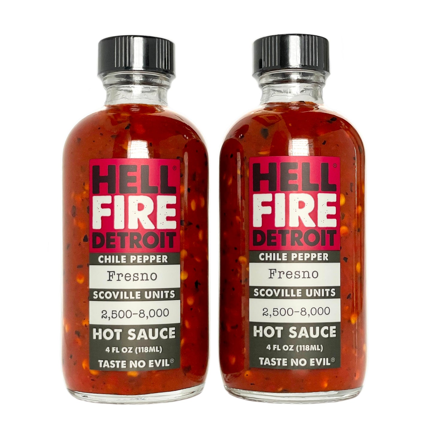 Hell Fire Detroit Fresno Hot Sauce (Medium), Crafted with Fresh, Fire-Roasted Fresno Chile Peppers, All-Natural, Vegan, Gluten-Free, Low Sodium - 4 Fl