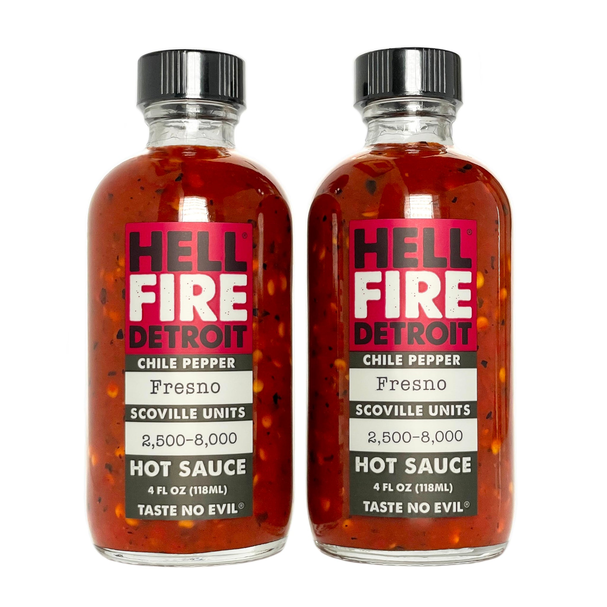 Hell Fire Detroit Fresno Hot Sauce (Medium), Crafted with Fresh, Fire-Roasted Fresno Chile Peppers, All-Natural, Vegan, Gluten-Free, Low Sodium - 4 Fl
