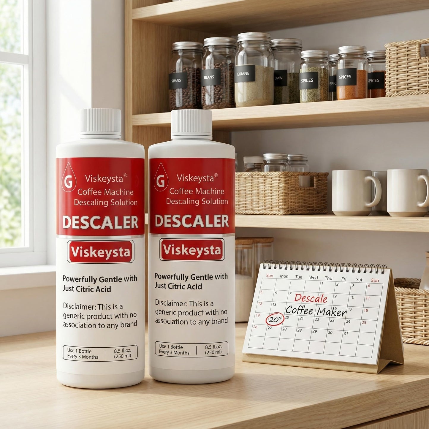 Viskeysta Descaling Solution Compatible with Braun Coffee Machines, 2 Bottles (250ml/8.5 fl oz each)