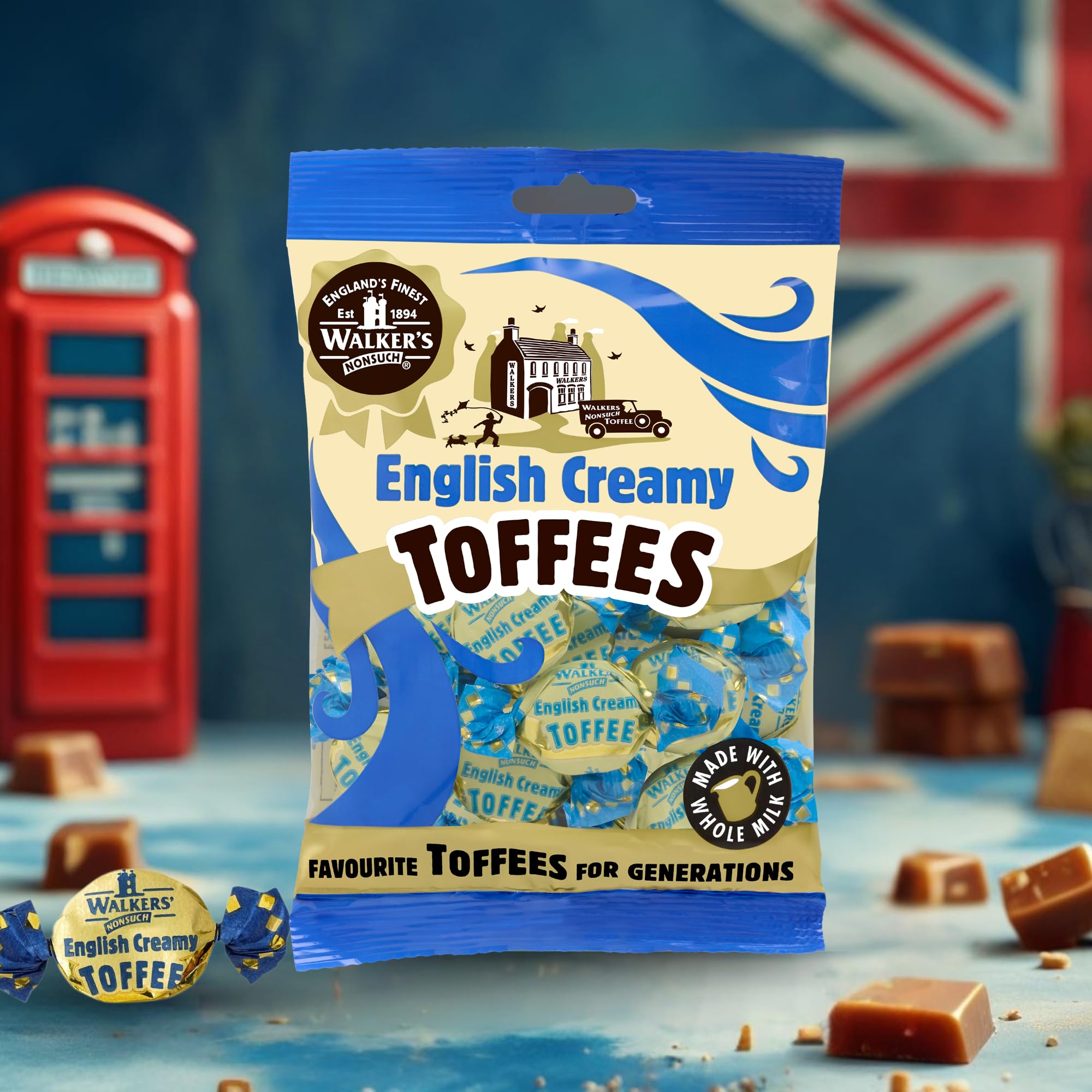 Walkers Nonsuch English Creamy Toffees Bag 5.29 Oz (Pack of 6) - Traditional British Butter Toffee Candy with Whole Milk, Individually Twist-Wrapped