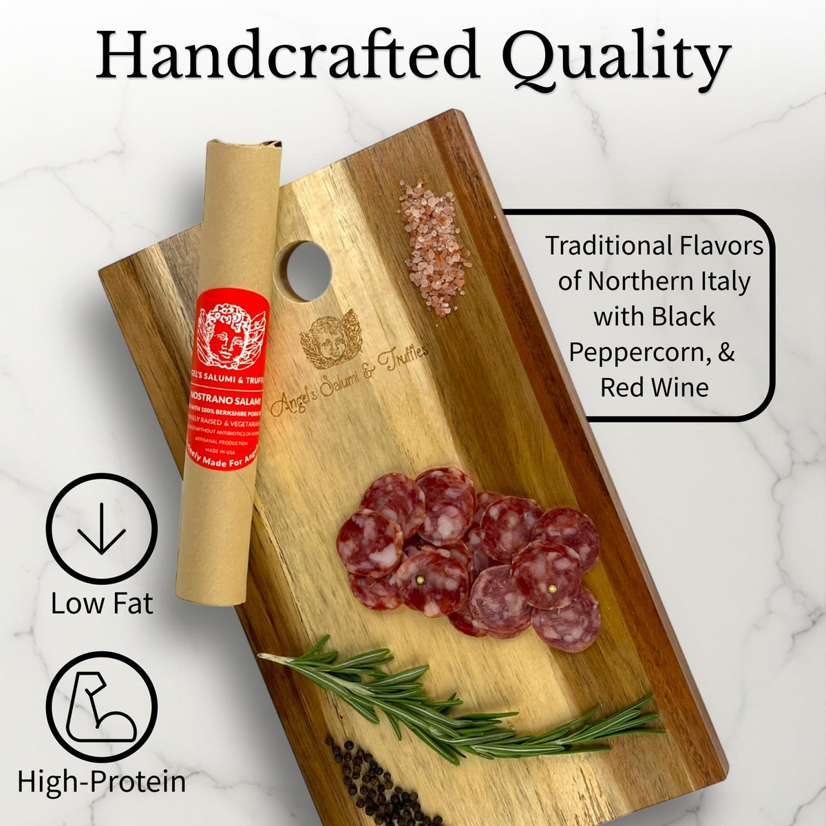 Angel's Salumi Nostrano Salami - 5.5oz Gourmet Artisanal Charcuterie - Humanely Raised, Vegetarian Fed, Antibiotic, Hormone, Nitrite, and MSG-Free