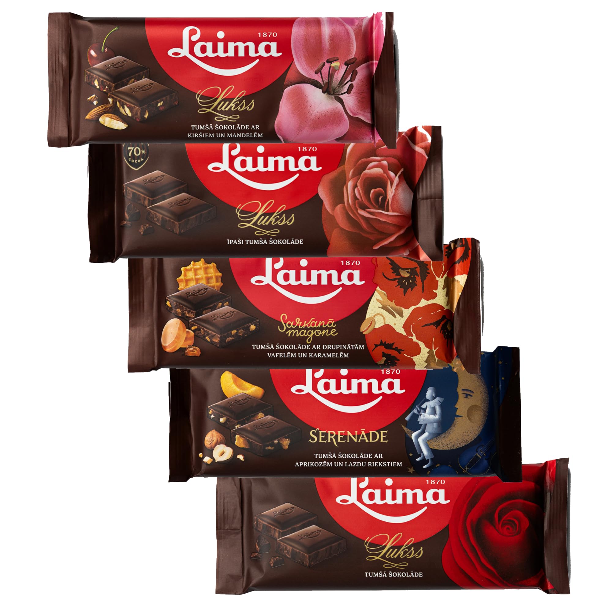 Laima Dark Chocolate Variety Pack 1, 90 g Bar (Pack of 5)