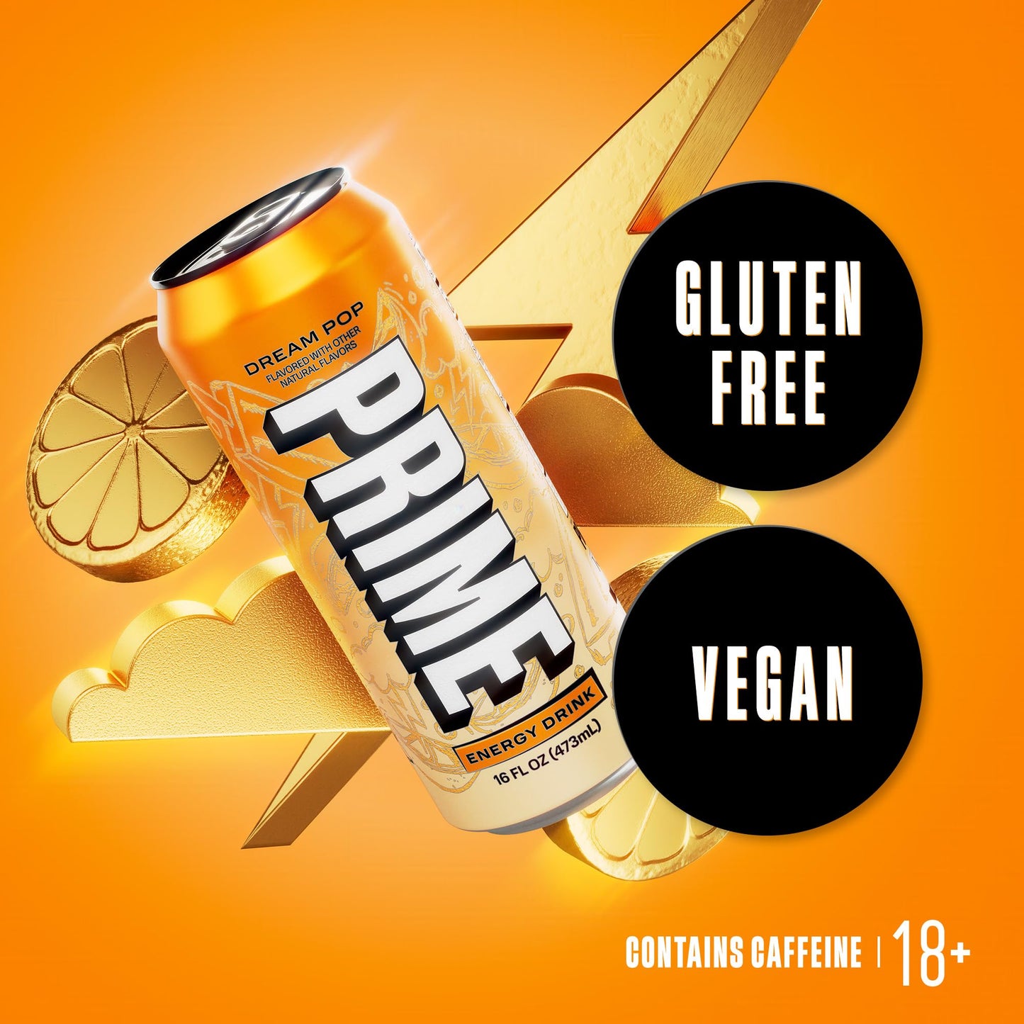 PRIME Energy DREAMPOP, Sugar Free Energy Drink, 200mg Caffeine and 355mg of Electrolytes for Hydration, Low Calorie, Vegan, Gluten Free, 16 Fluid