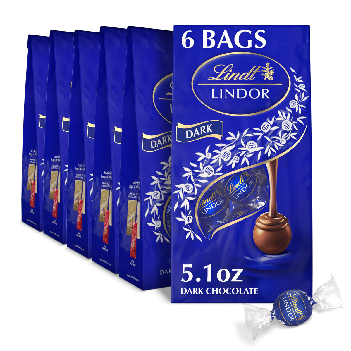 Lindt LINDOR Dark Chocolate Truffles, Dark Chocolate Candy with Smooth, Melting Truffle Center, Great for Gift Giving, 5.1 oz. Bag (6 Pack)