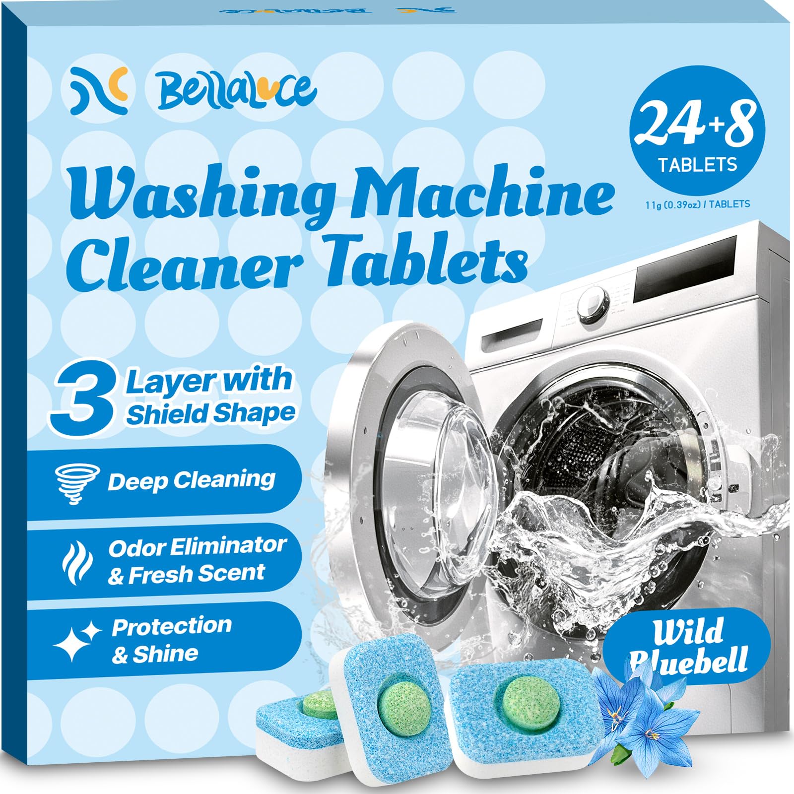 Washing Machine Cleaner Tablets - Washer Machine Cleaner Tablets for HE Front Loader & Top Load Washer, Deep Cleaning & Remove Odor, Eco-friendly