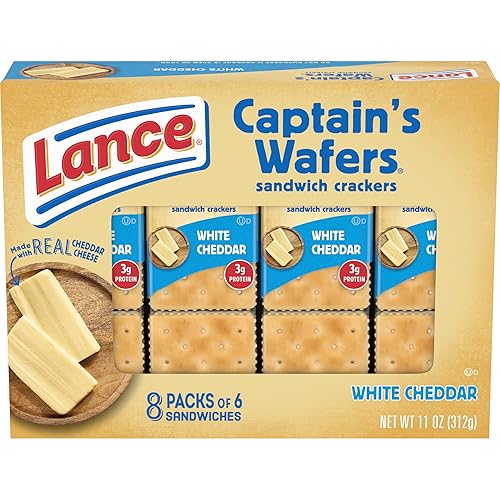 Lance Sandwich Crackers, Captain's Wafers White Cheddar, 8 Individual Packs, 6 Sandwiches Each, 6 Count (Pack of 8)
