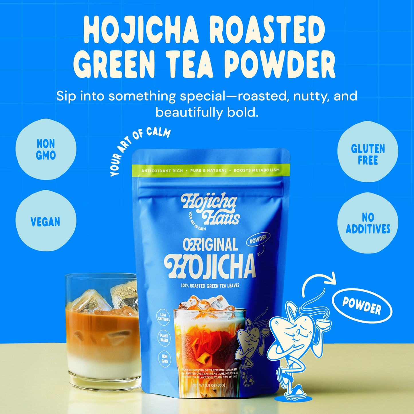 Hojicha Haus Roasted Matcha Green Tea Powder - Ceremonial - Kyoto Grown, Decaf, Low Caffeine, Coffee Alternative, 2.8oz
