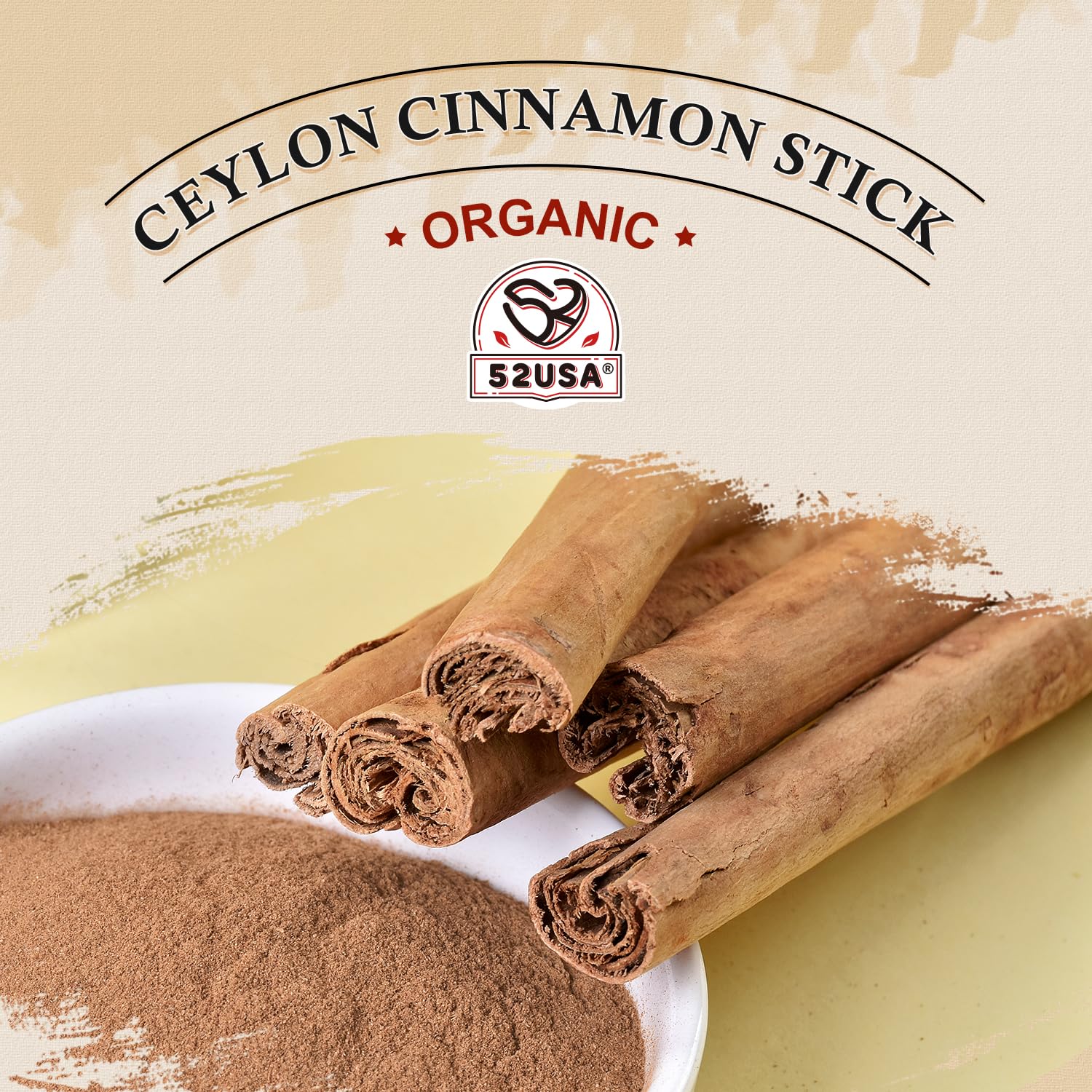 52USA Ceylon Cinnamon Sticks, Organic Cinnamon Sticks, 1 Ounce (Pack of 7), Real Cinnamon farmed in Sri Lanka, Non-GMO, Cinnamon for Coffee, Baking