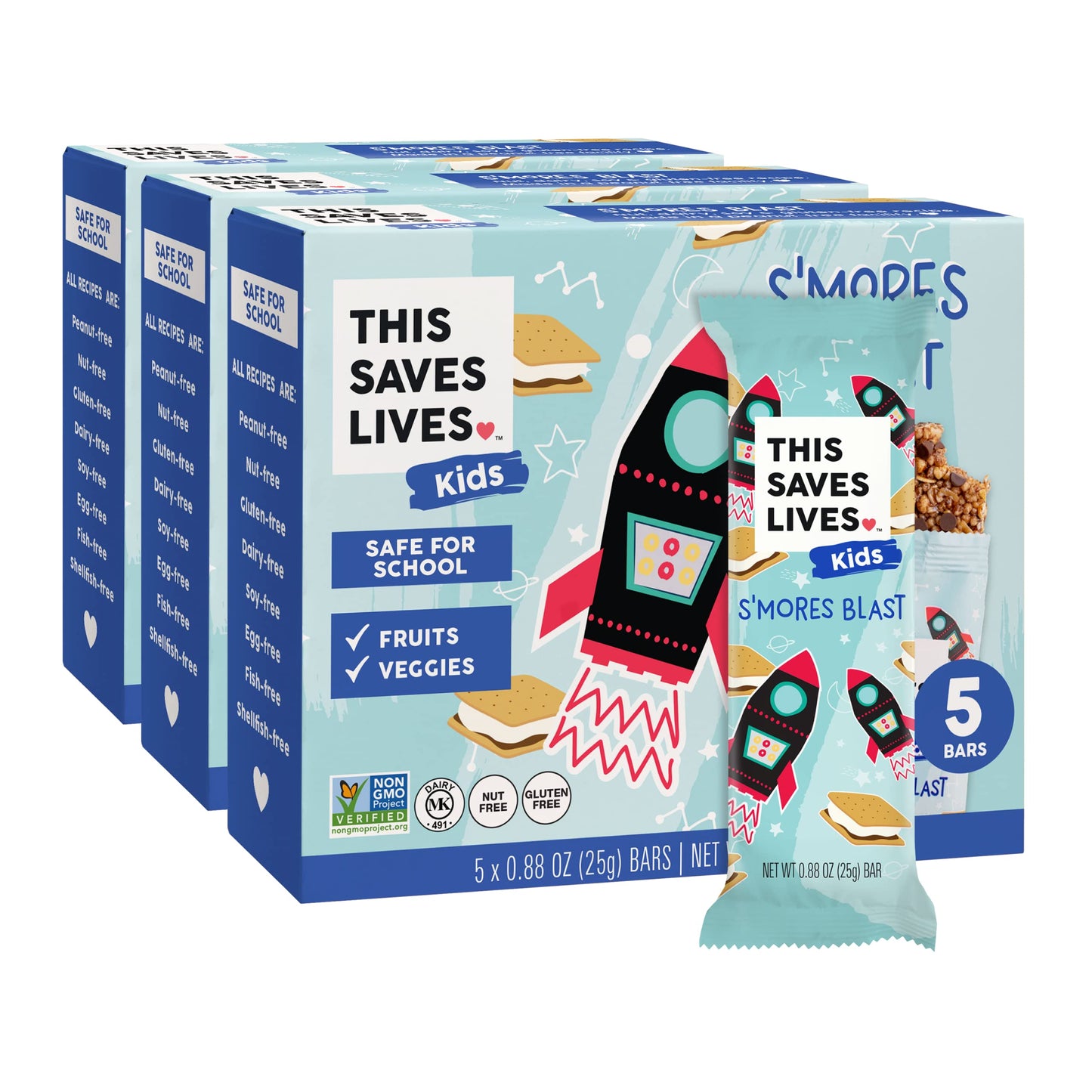 This Saves Lives Kids' Nut-Free Snack Bars, Helping to End Child Hunger, Individually Wrapped Kids Healthy Snack Bars - Gluten-Free, Non-GMO - S'mores