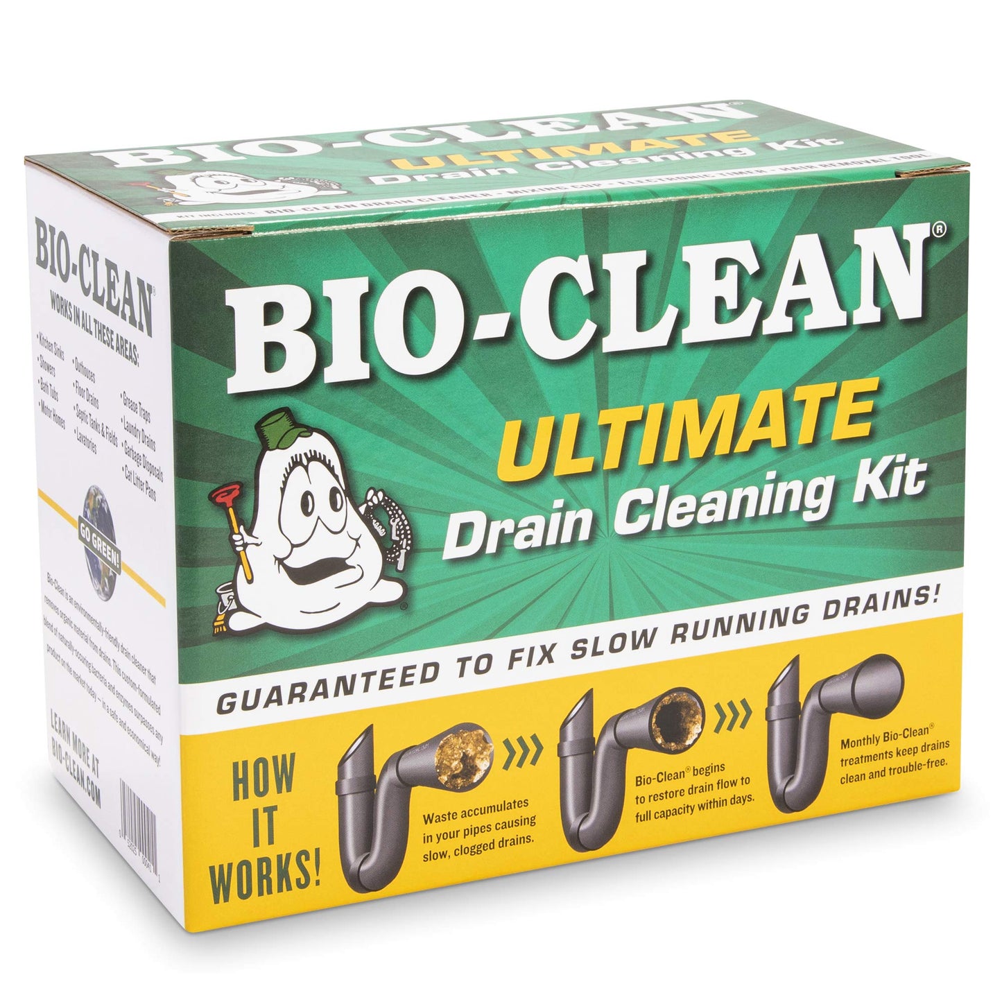 Bio-Clean Ultimate Drain Cleaning Kit Cleans Drains- Septic Tanks - Grease Traps All Natural and 100% Guaranteed No Caustic Chemicals! Removes fats
