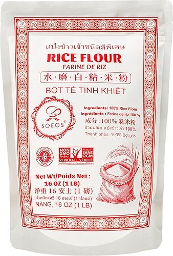 Soeos Rice Flour 16 Ounce (Basic), 1 Pound (Pack of 1) , Rice Flour for Baking or Cooking with Resealable Bag, All Natural for Sourdough Bread, Vegan