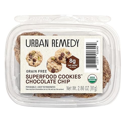 Urban Remedy Organic Superfood Cookies Chocolate Chip - Bite-Sized, Grain-Free Cookies With Almond Flour, Vegan Chocolate Chips & Seeds. Gluten-Free