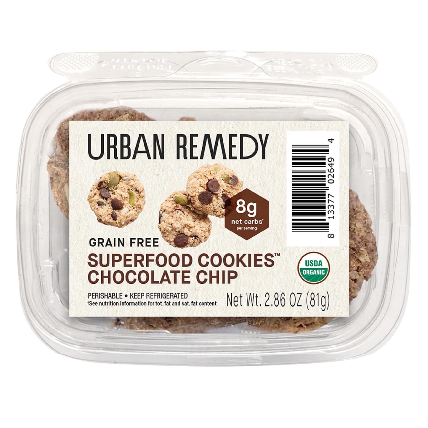 Urban Remedy Organic Superfood Cookies Chocolate Chip - Bite-Sized, Grain-Free Cookies With Almond Flour, Vegan Chocolate Chips & Seeds. Gluten-Free
