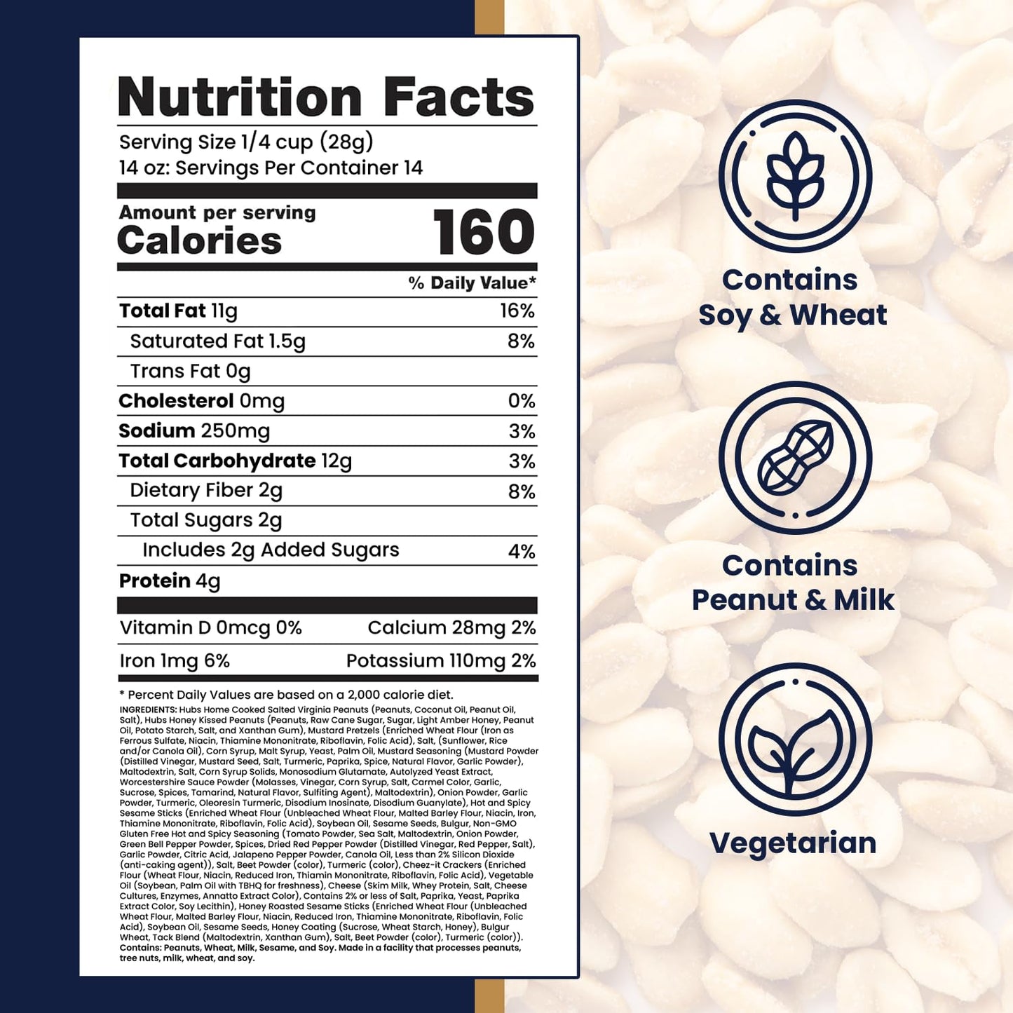Hubs Peanuts Premium Virginia Nuts - Irresistible Crunch & Flavored Nuts - Non-GMO, Gluten Free - Peanuts from Top 1% Crop - Reusable Tin - Perfect
