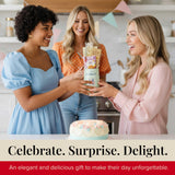 Broadway Basketeers Happy Birthday Chocolate and Sweets Gift Mug Large 16oz. Insulated Gift Mug Includes 3 Piece Set of Metal Straws Birthday gift
