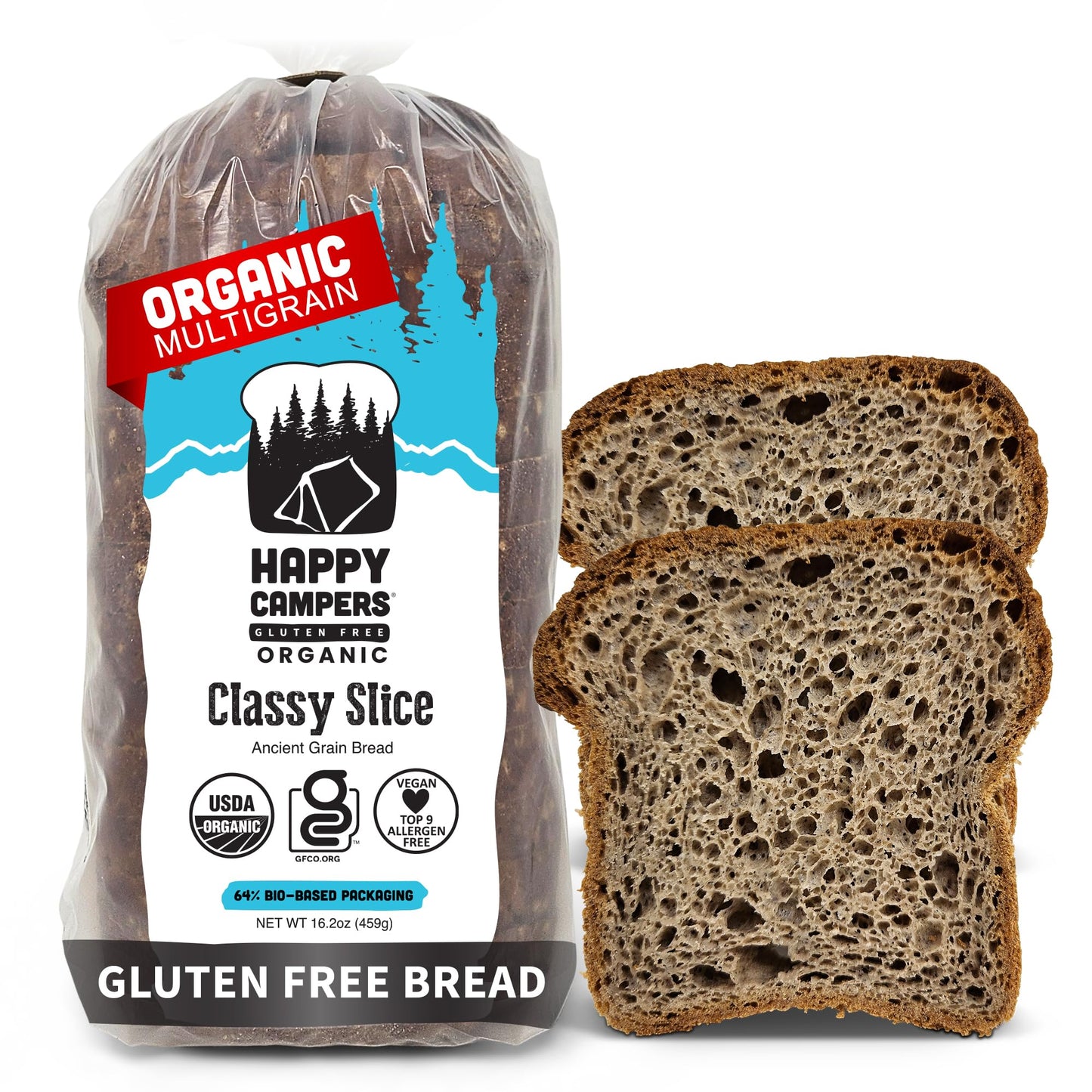 Happy Campers Classy Slice Gluten Free Bread, Organic, Non-GMO, Vegan, 16.2 oz Loaf (Pack of 2)