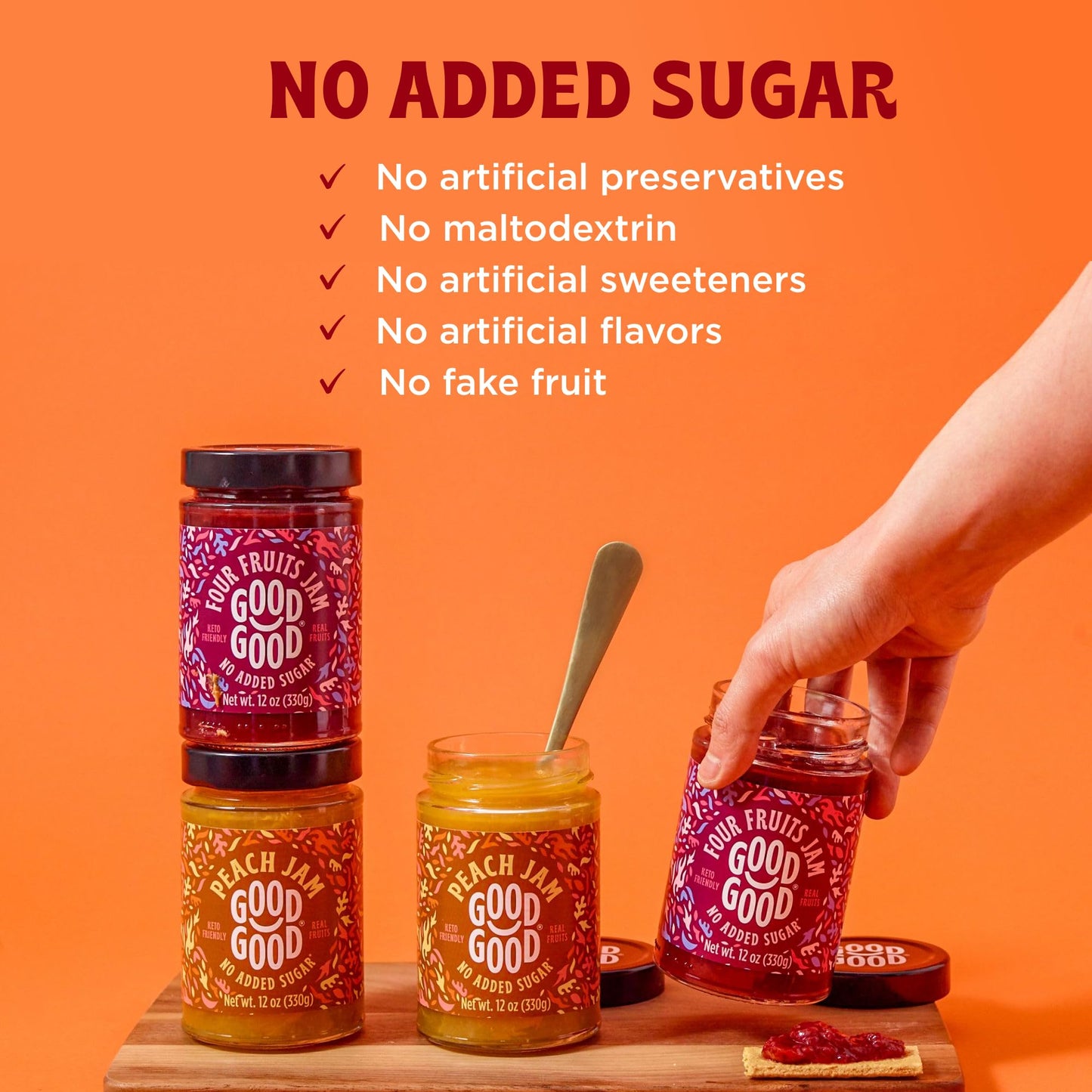 GOOD GOOD Four Fruits Jam - No Added Sugar - Low Calorie - Gluten Free and Vegan - Diabetic and Keto Friendly - 12oz / 330g (Pack of 1)
