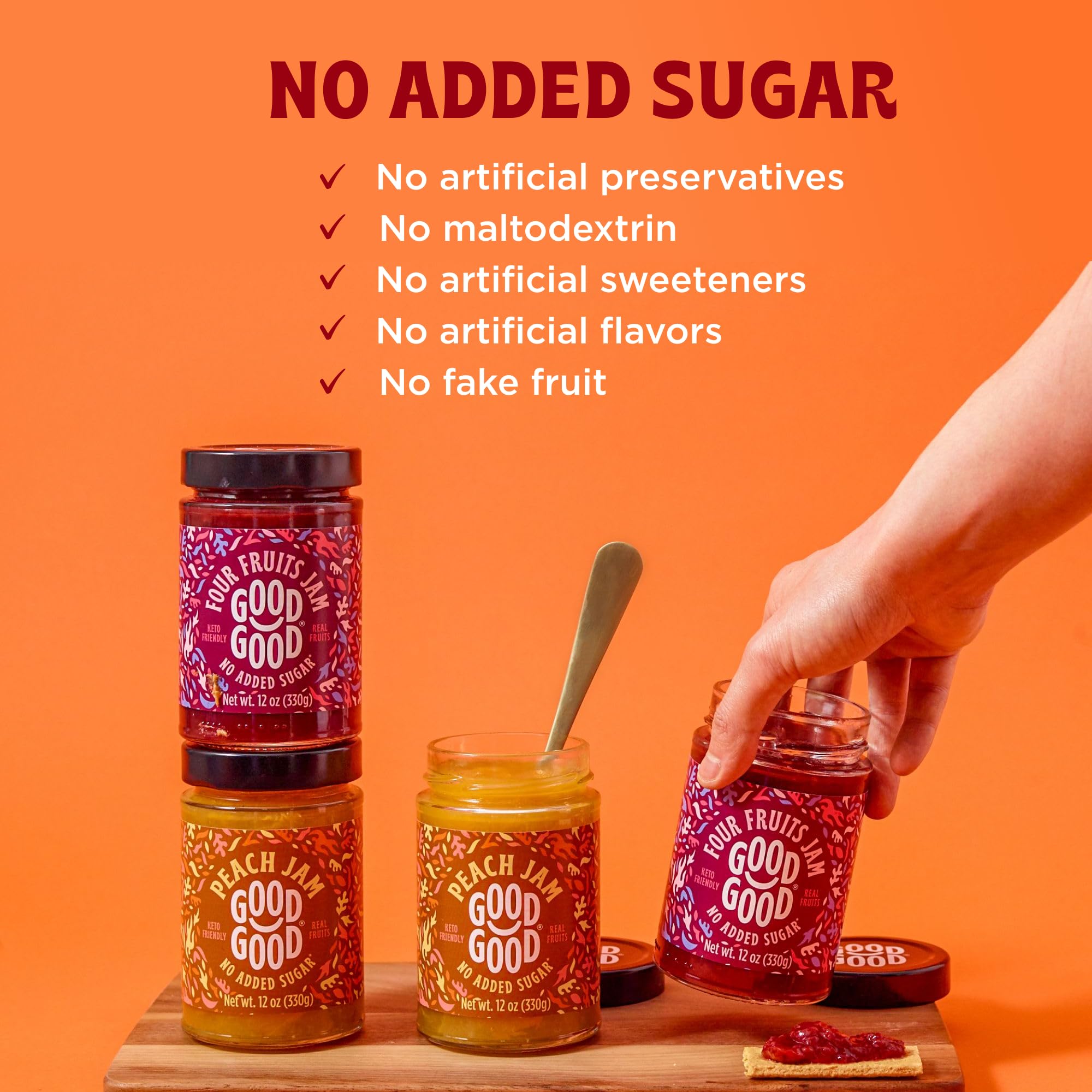 GOOD GOOD Four Fruits Jam - No Added Sugar - Low Calorie - Gluten Free and Vegan - Diabetic and Keto Friendly - 12oz / 330g (Pack of 1)