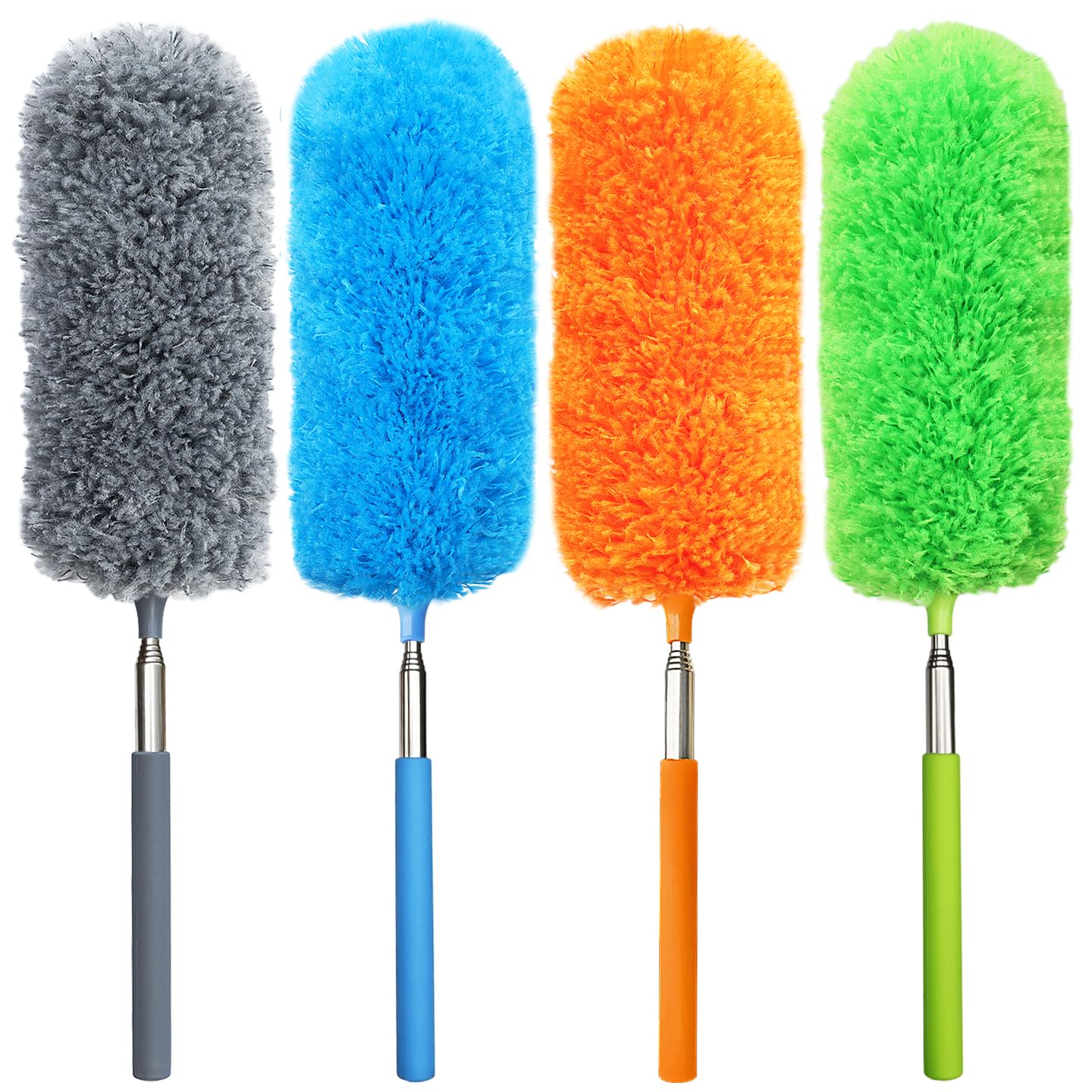 4 Pack Small Microfiber Feather Duster, with 13" to 30" Extendable Pole, Microfiber Head, Cleaning Tool for Cleaning Office, Car, Computer, Furniture