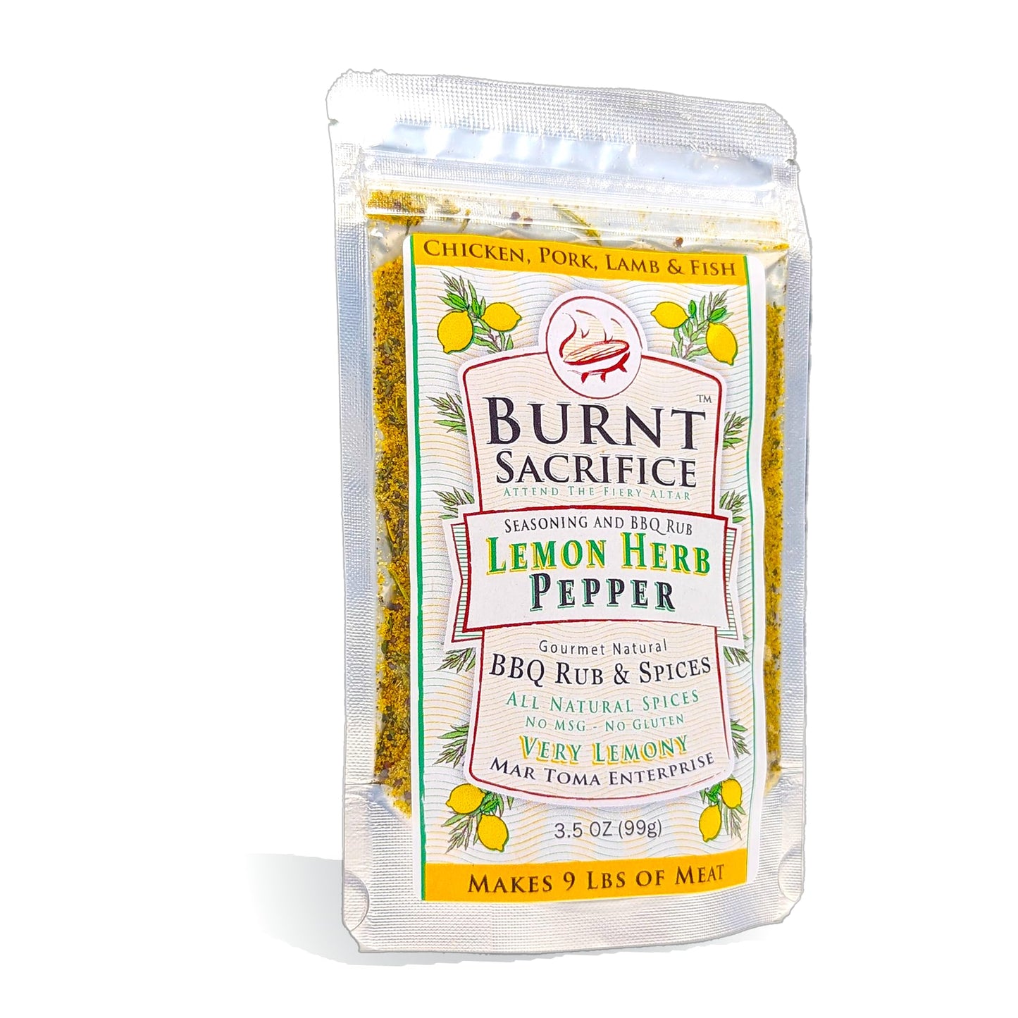 Burnt Sacrifice Lemon Pepper Seasoning Dry Rub (3.5 Ounces - Makes 9 Lbs) California Style Gourmet BBQ, Perfect On Chicken Wings, Thighs, Pork Ribs
