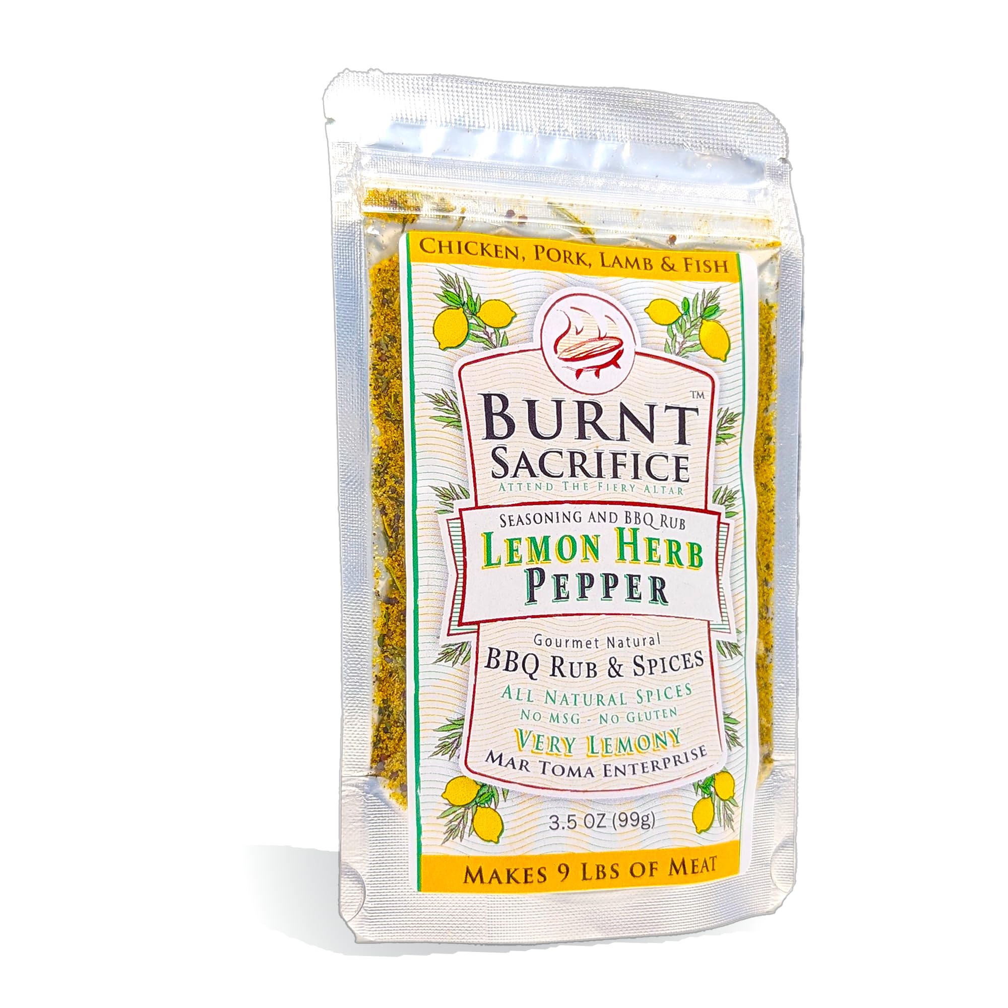Burnt Sacrifice Lemon Pepper Seasoning Dry Rub (3.5 Ounces - Makes 9 Lbs) California Style Gourmet BBQ, Perfect On Chicken Wings, Thighs, Pork Ribs