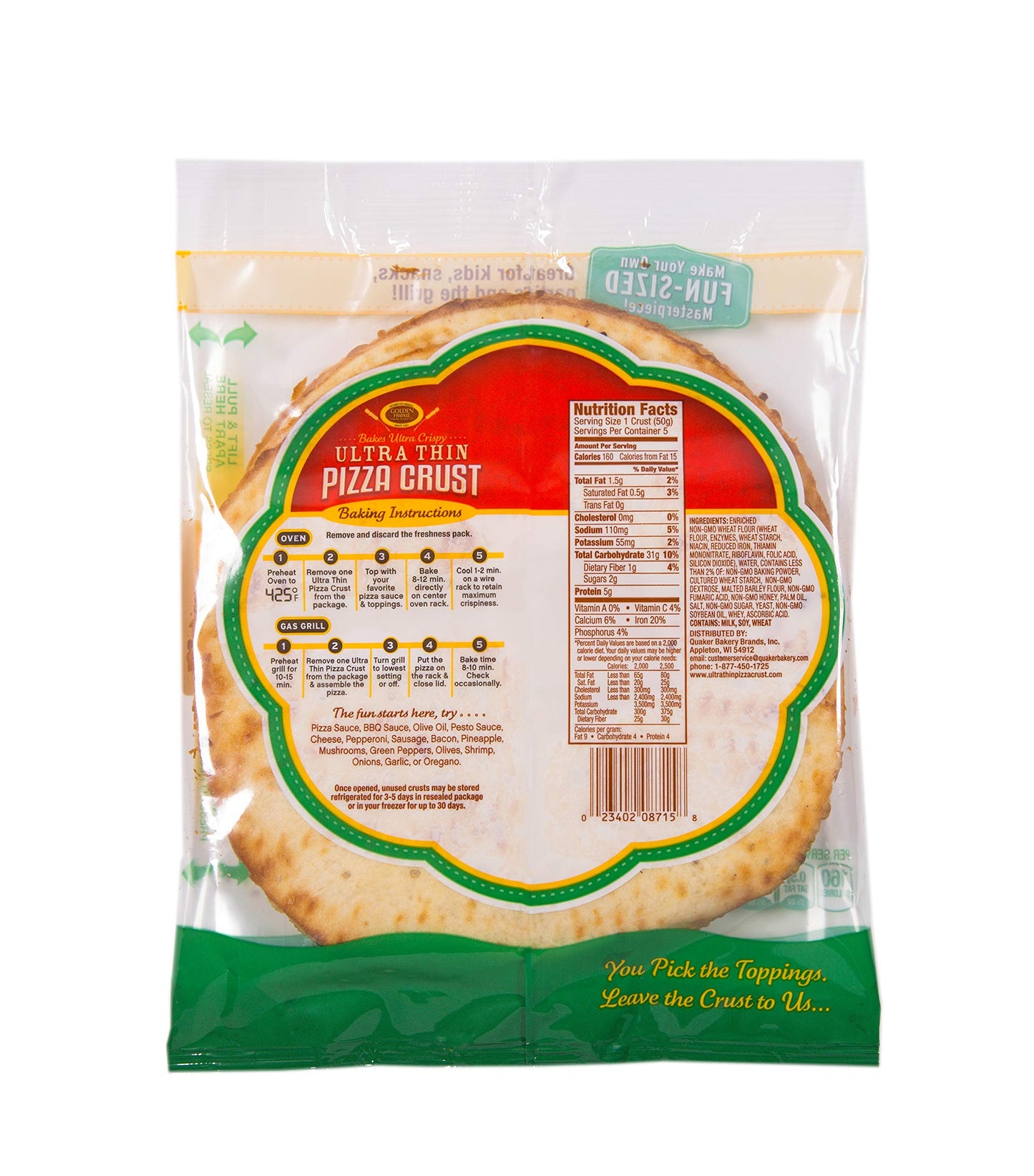 Golden Home Bakery Products Ultra Thin Pizza Crust, 7" (5 Pack)