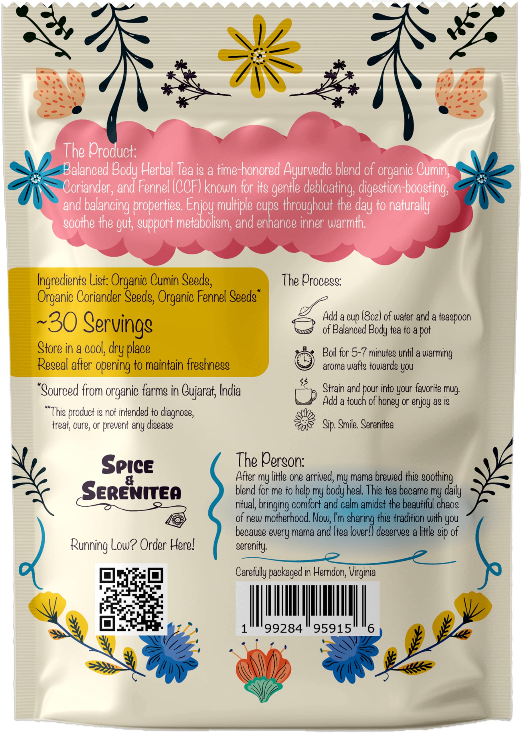 Spice & Serenitea- Balanced Body Organic Herbal Tea with Cumin, Coriander, and Fennel (CCF)