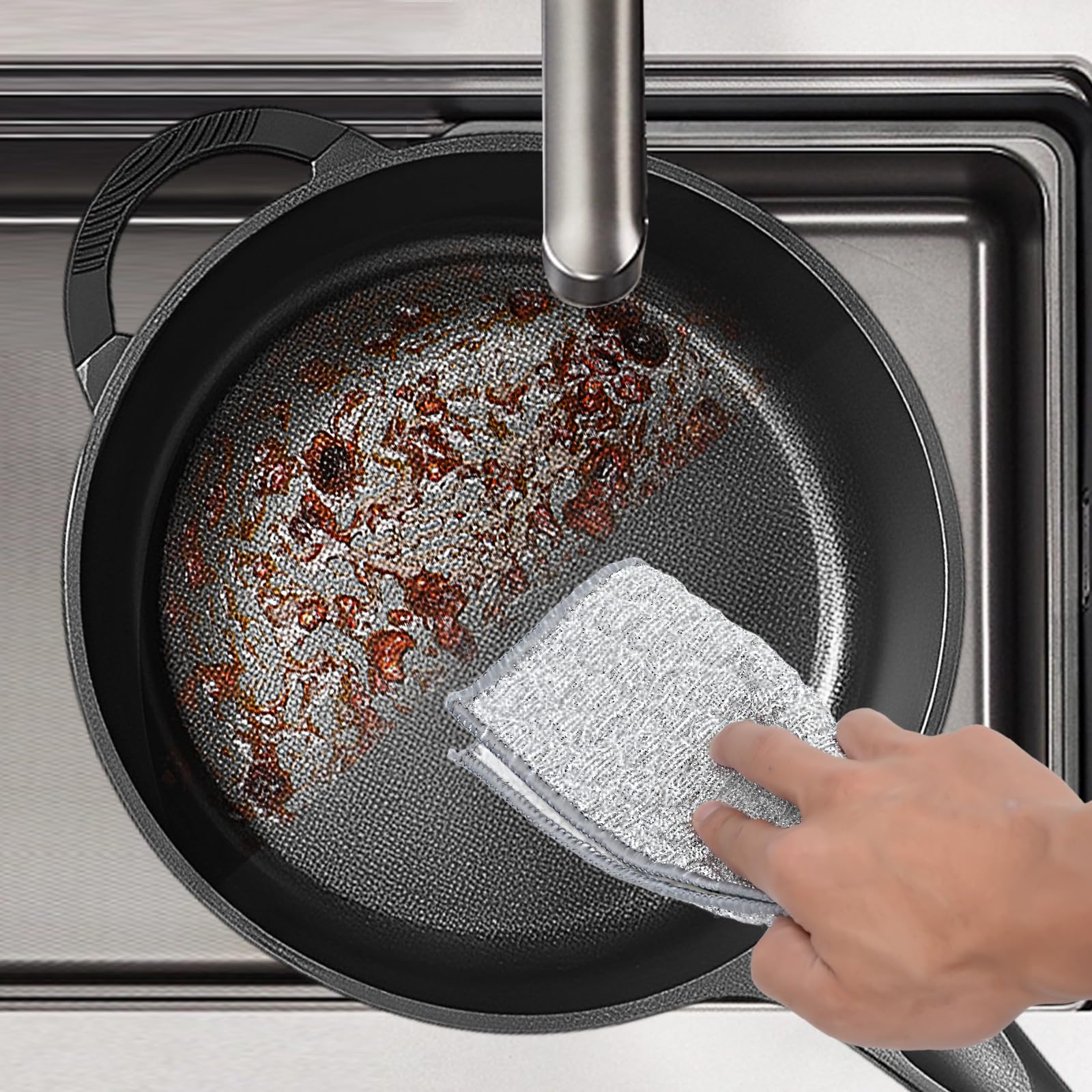 XHWXYQ New Upgrade Non Scratch Wire Dishcloth, Multipurpose Wire Dishwashing Rags for Kitchen, Wet and Dry, Sinks, Cookware, Stove, Easy Rinsing