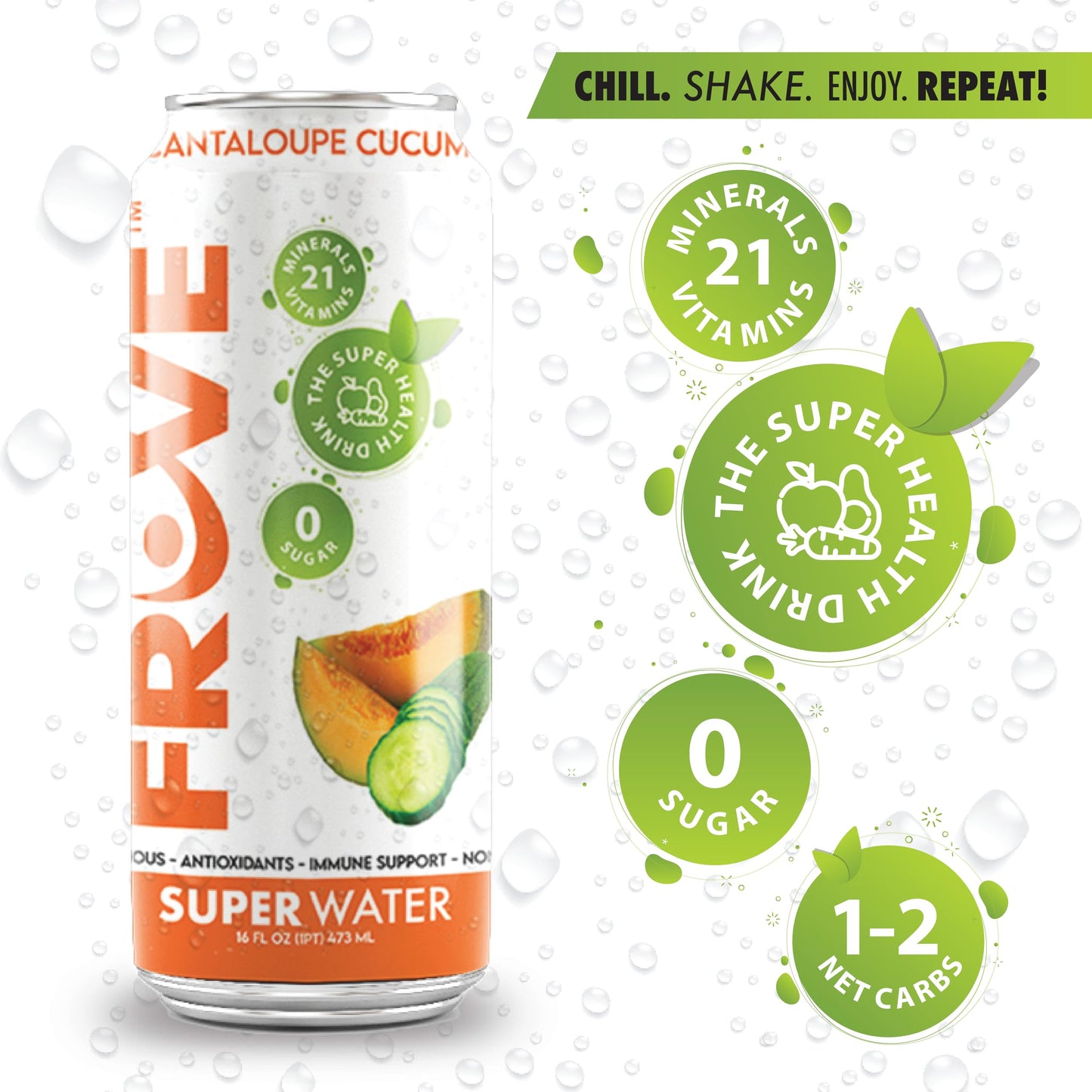 FrUve Super Water | Cantaloupe Cucumber Flavor | 12 16oz Cans | Healthy Drink | Zero Sugar | Low Calorie Drink | Powerful Antioxidants | Boosts Immune