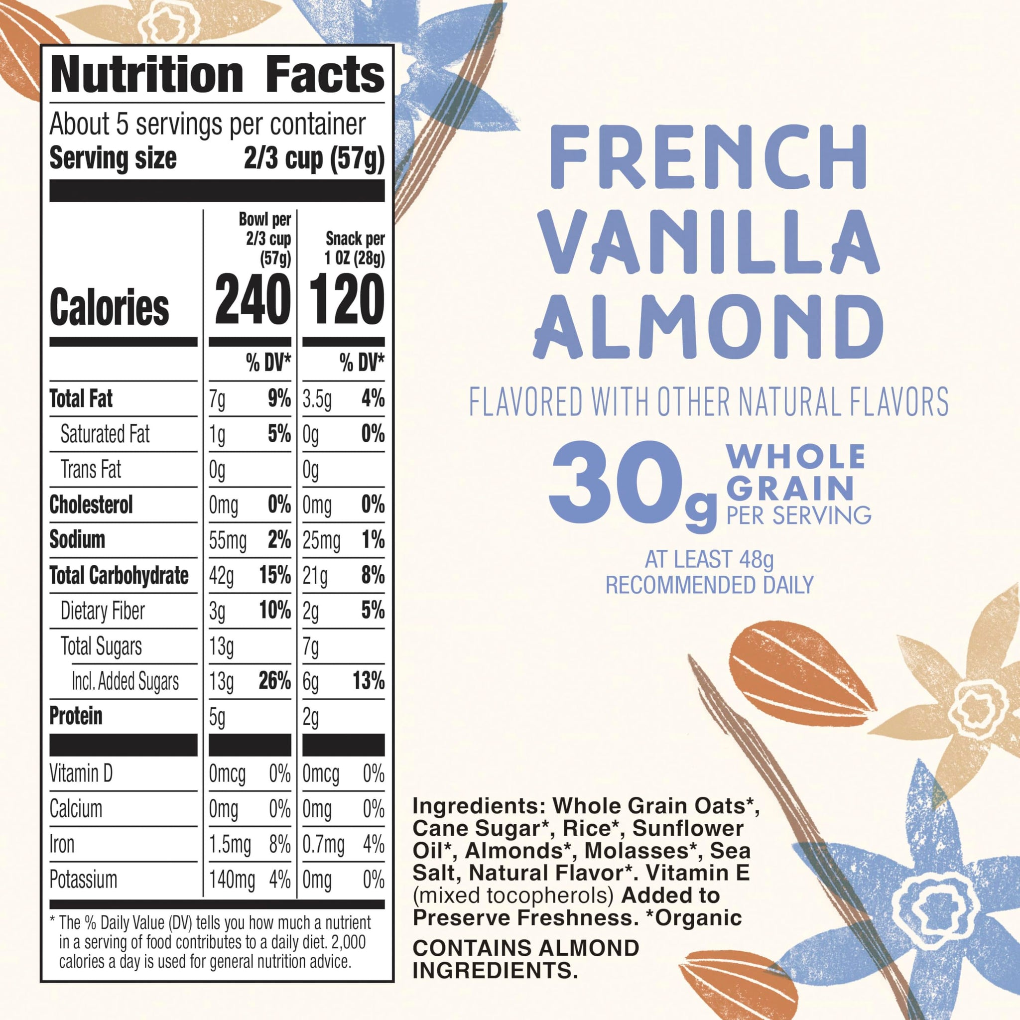 Cascadian Farm Organic Granola, French Vanilla Almond Cereal, Resealable Pouch, 11 oz