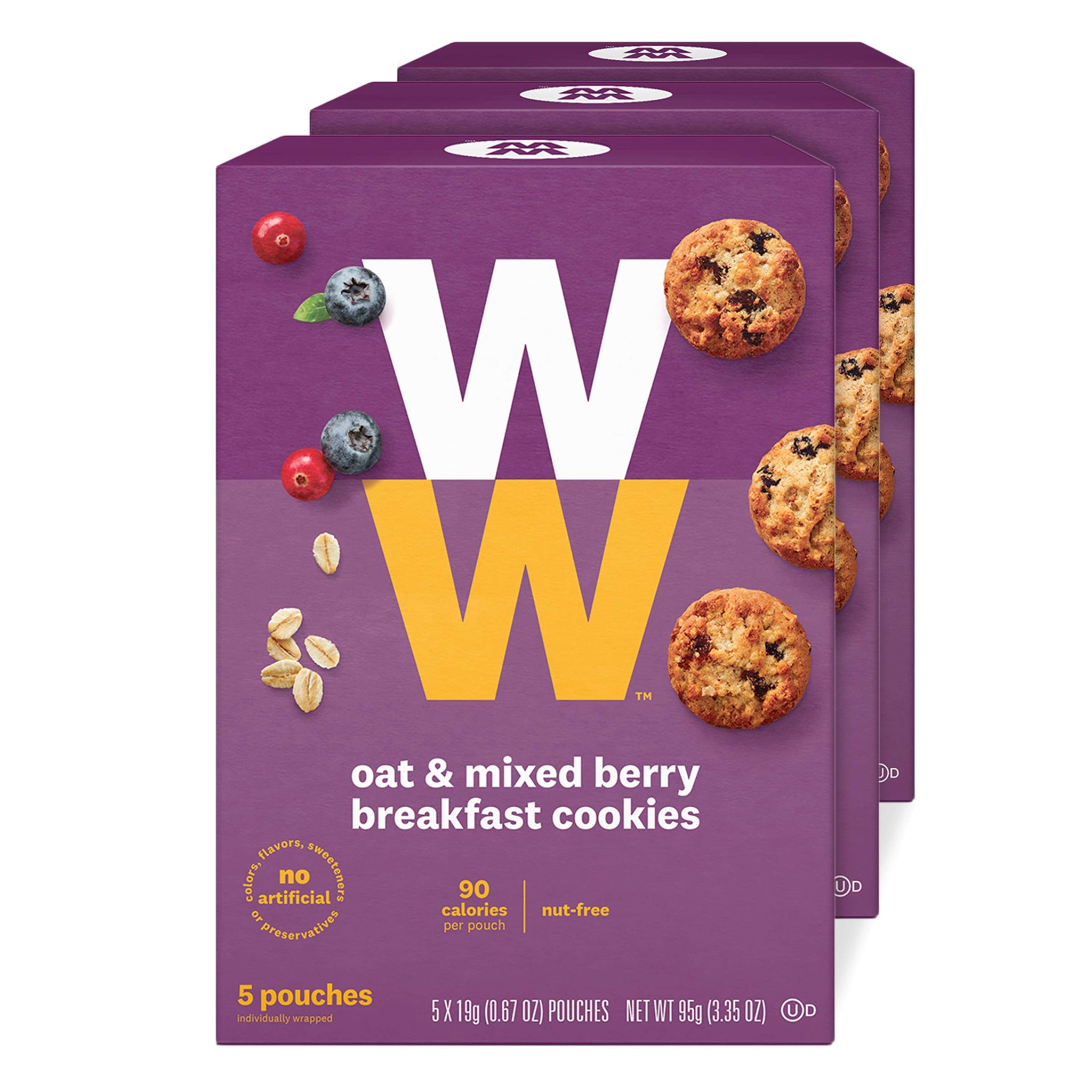 WW Oat & Mixed Berry Breakfast Cookies - 3 SmartPoints, Nut Free - 3 Boxes (15 Count Total) - Weight Watchers Reimagined
