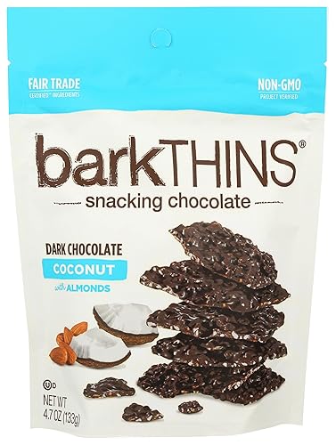 barkTHINS Dark Chocolate, Coconut and Almond Snacking Chocolate Bag, 4.7 oz