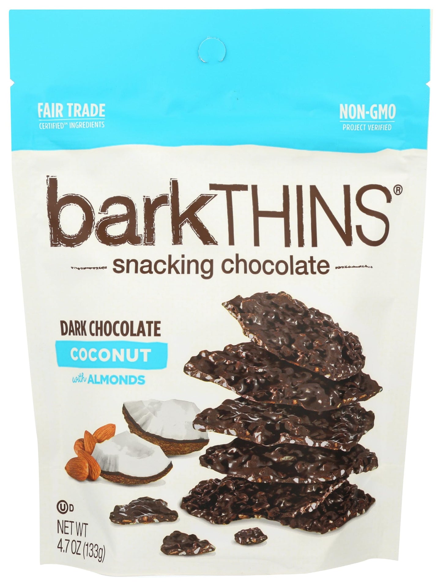 barkTHINS Dark Chocolate, Coconut and Almond Snacking Chocolate Bag, 4.7 oz