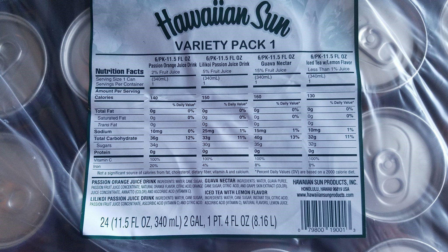 Hawaiian Sun Tropical Fruit Drinks 11.5 fl oz Cans (Variety Pack, 24 Cans)