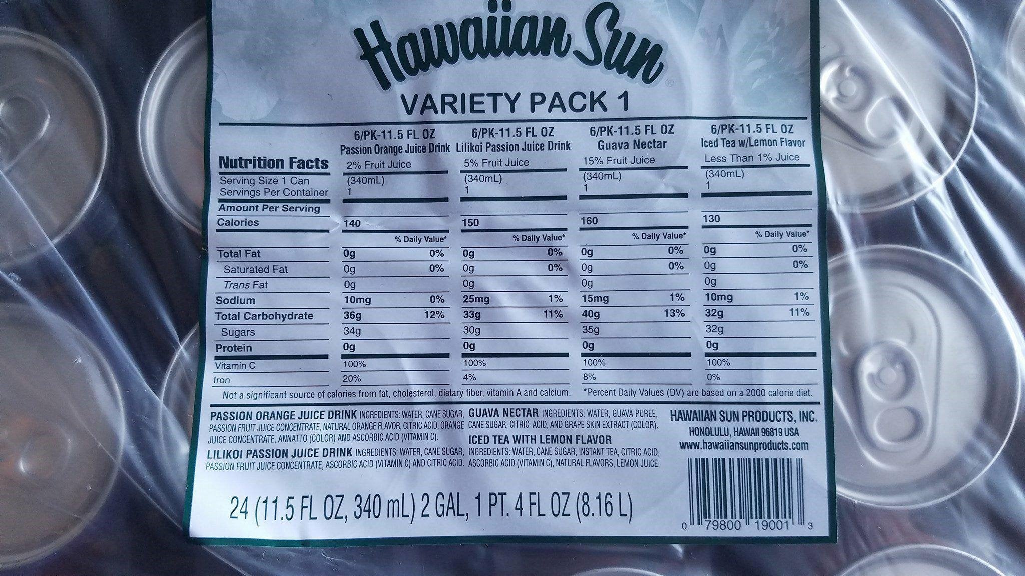 Hawaiian Sun Tropical Fruit Drinks 11.5 fl oz Cans (Variety Pack, 24 Cans)