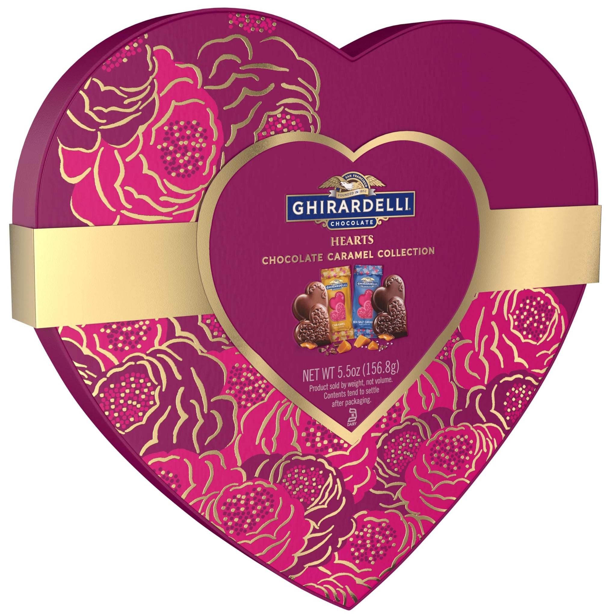 GHIRARDELLI Chocolate Caramel Hearts Collection Heart Shaped Box, 5.5 oz