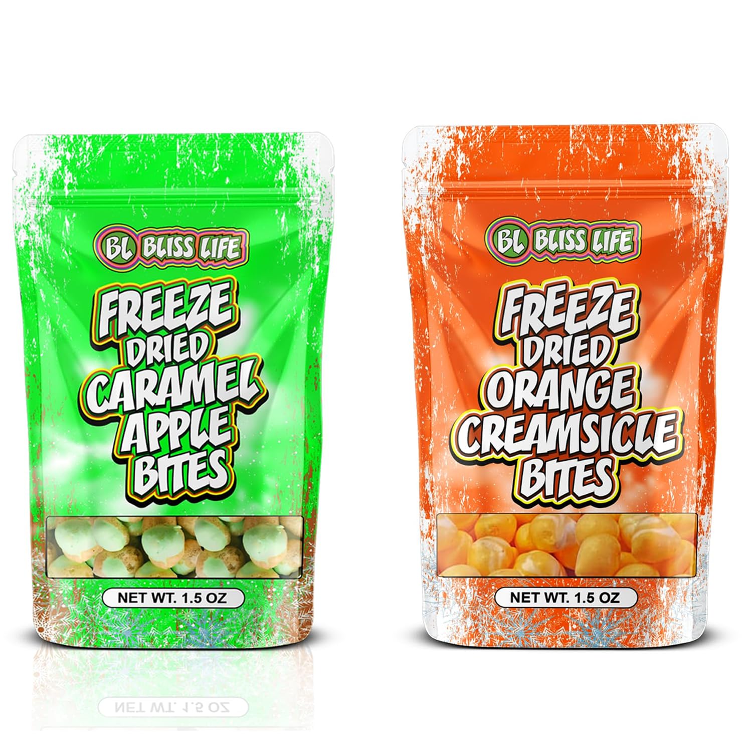 Bliss Life Freeze Dried Caramel Apple & Orange Creamsicle 1.5oz Bundle, ASMR Crunchy Fruit Candy, Sweet and Tangy Kids Treats