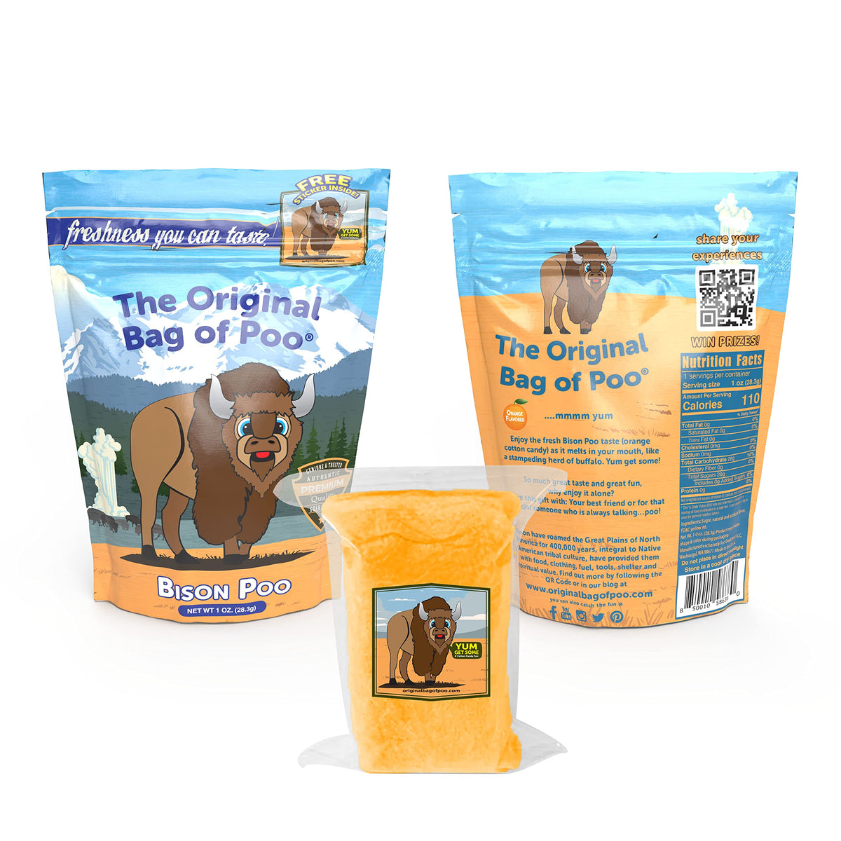 The Original Bag of Poo®, Bison Poo (Orange Flavor Cotton Candy) Novelty Poop Gag Gift. Free sticker inside.