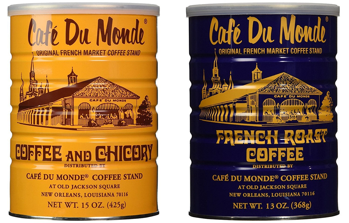 Cafe Du Monde Coffee and Chickory Bundle - New Orleans French Roast Assortment, 15 oz Original and 13 oz, 2 Piece