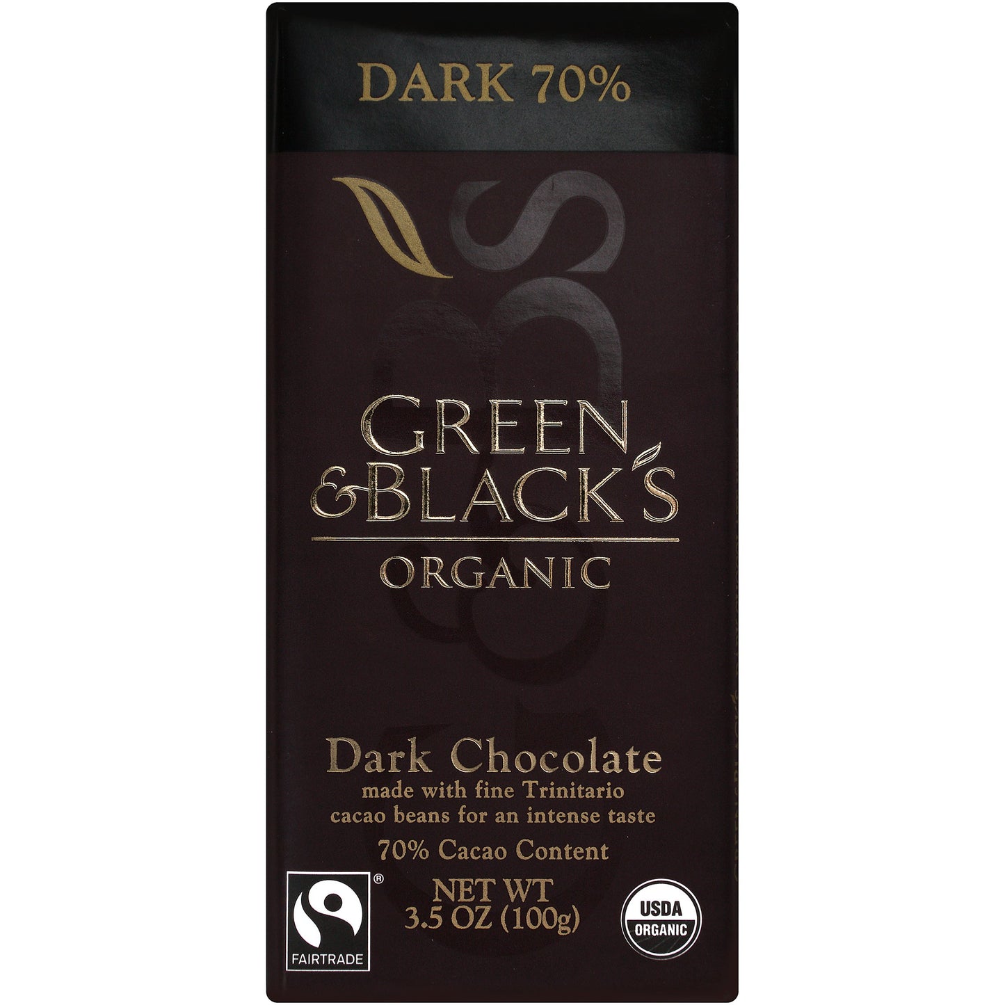 Green & Black's Organic Chocolate Bar, Dark 70% Cocoa, 3.5 Ounce
