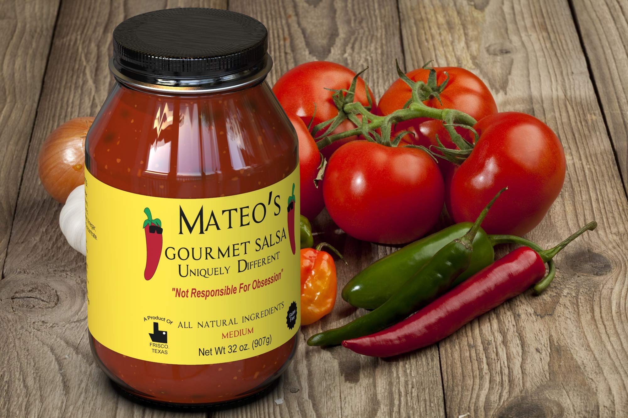 Mateo’s Gourmet Salsa - Medium Hot Spicy Salsa Dip for Tortillas, Tacos, Nachos, Chips, Snacks, Salads - No Gluten, Made of Fresh Tomatoes & Jalapeno